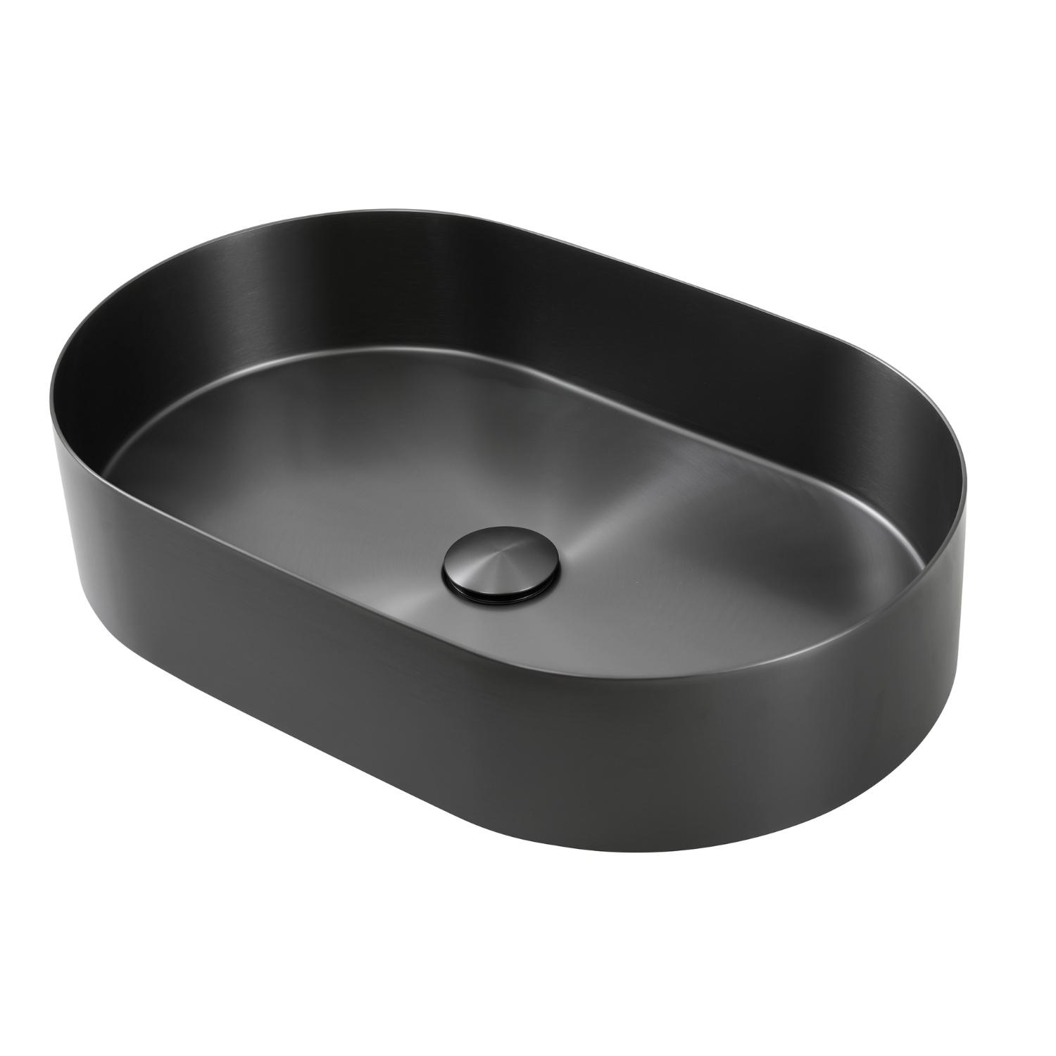 Vasque à poser ovale inox gris gunmetal brossé 55cm FUSION avec bonde.