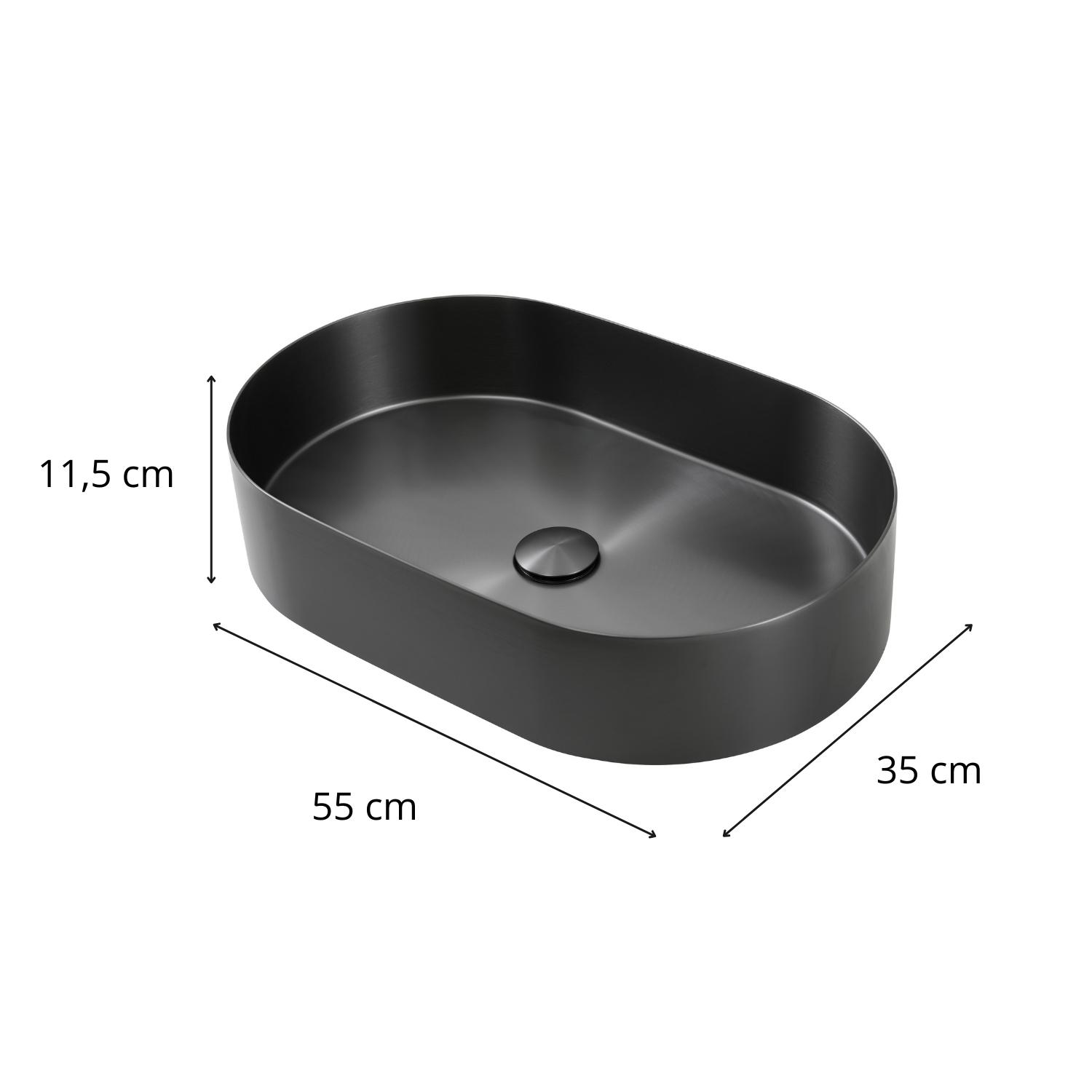 Vasque à poser ovale inox gris gunmetal brossé 55cm FUSION avec bonde.