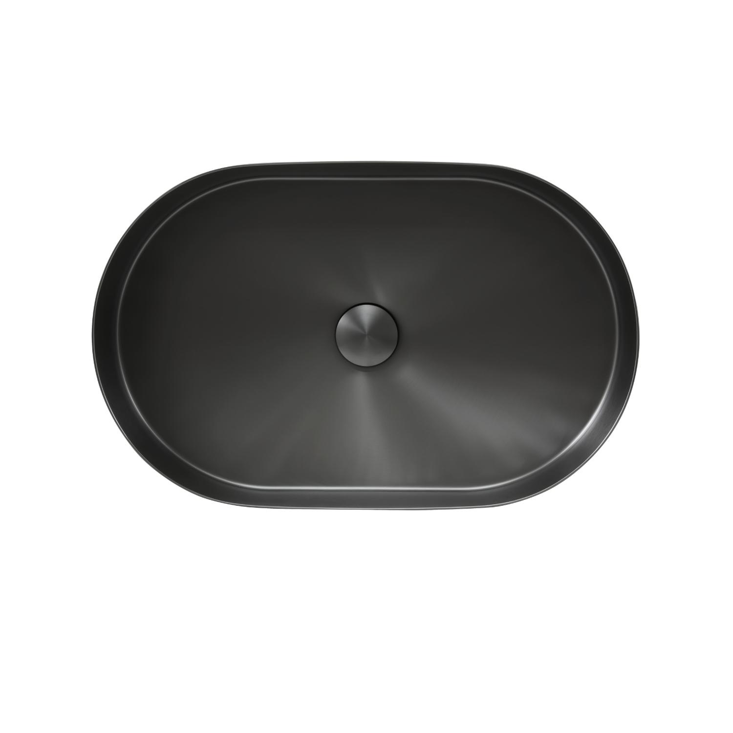 Vasque à poser ovale inox gris gunmetal brossé 55cm FUSION avec bonde.