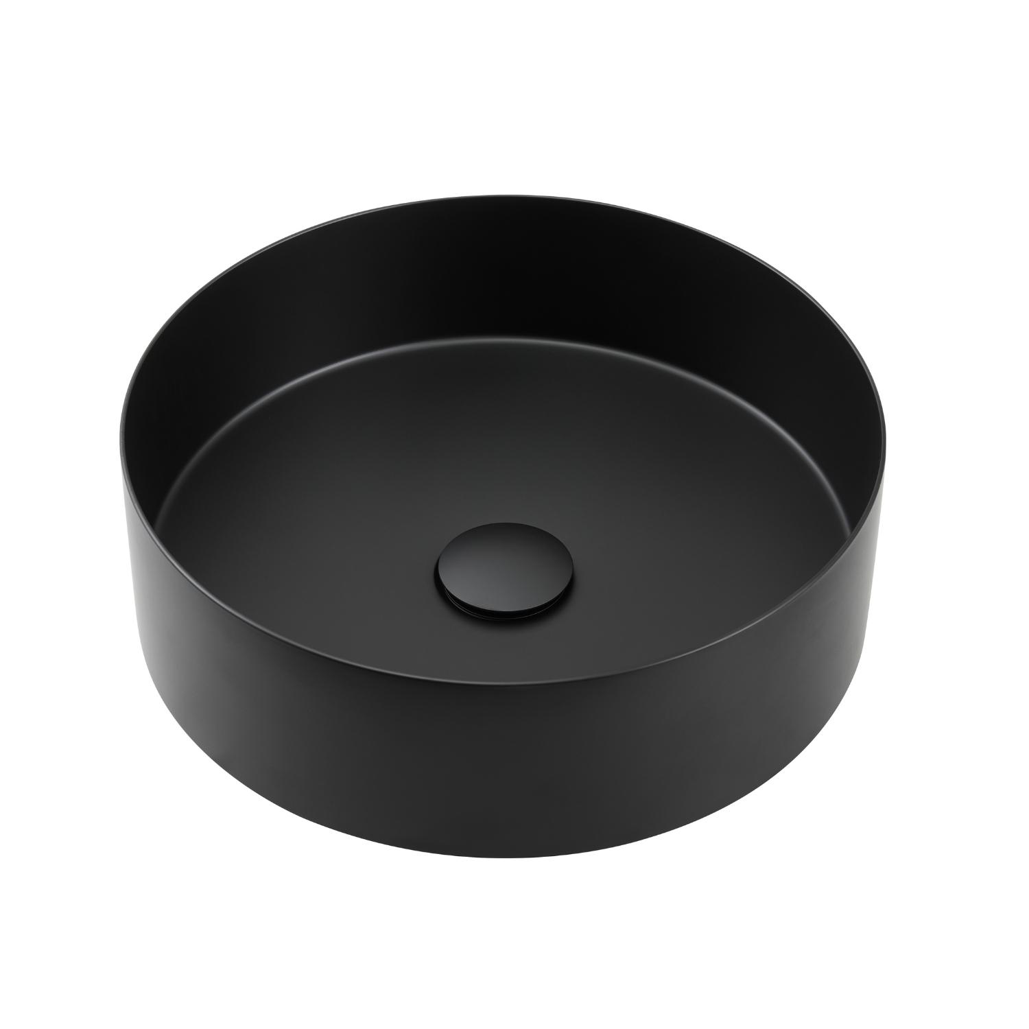 Vasque à poser ronde noire mate en acier inoxydable 36cm FUSION avec bonde.