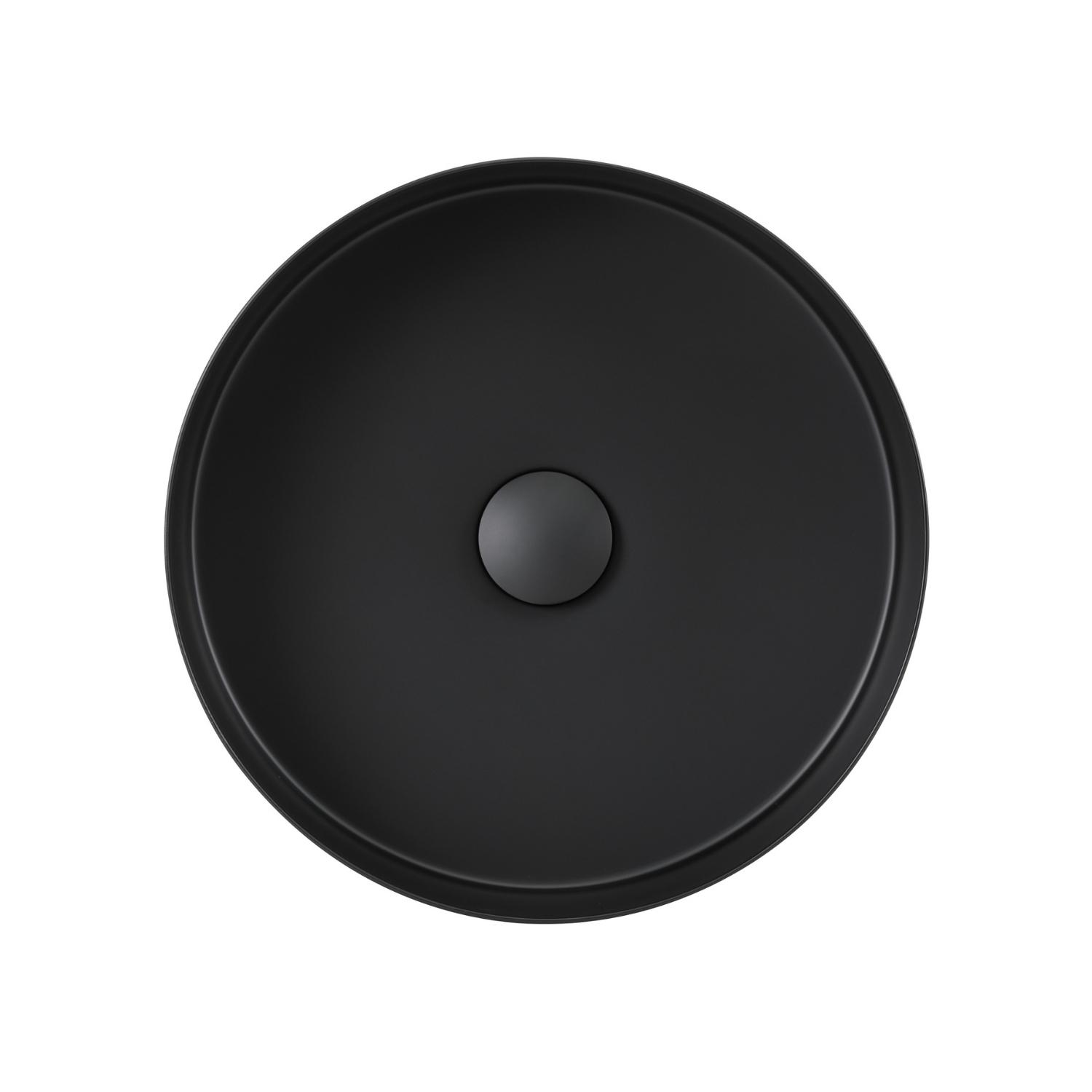 Vasque à poser ronde noire mate en acier inoxydable 36cm FUSION avec bonde.