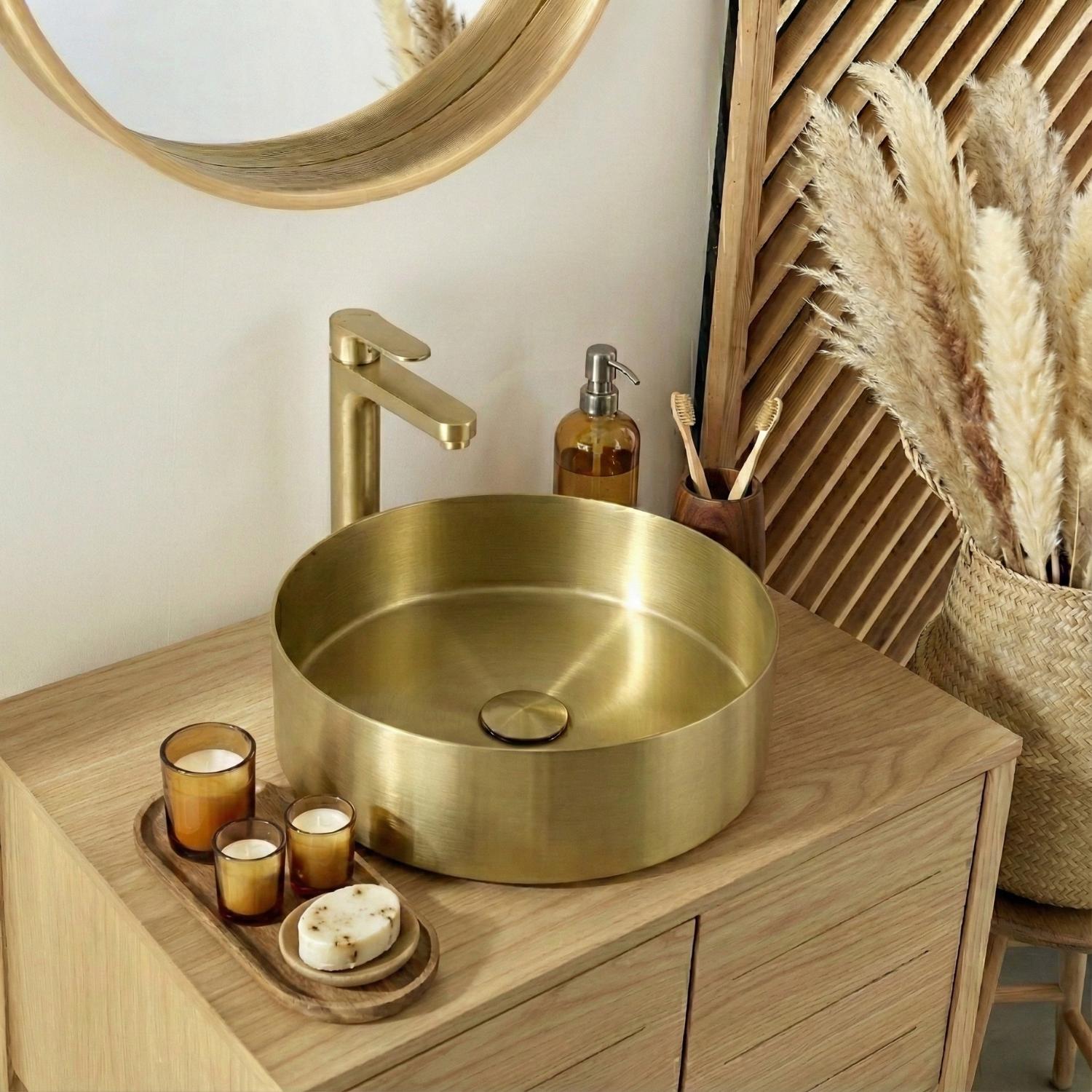 Vasque à poser ronde en inox 36 cm avec sa bonde assortie