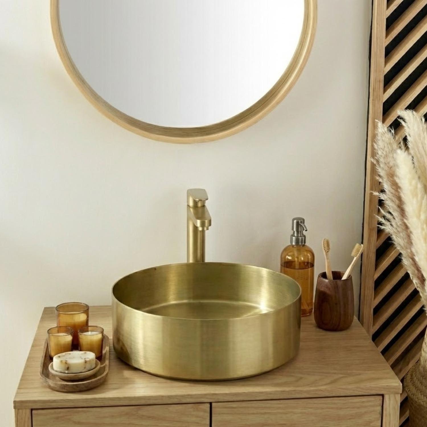 Vasque à poser ronde en inox 36 cm avec sa bonde assortie
