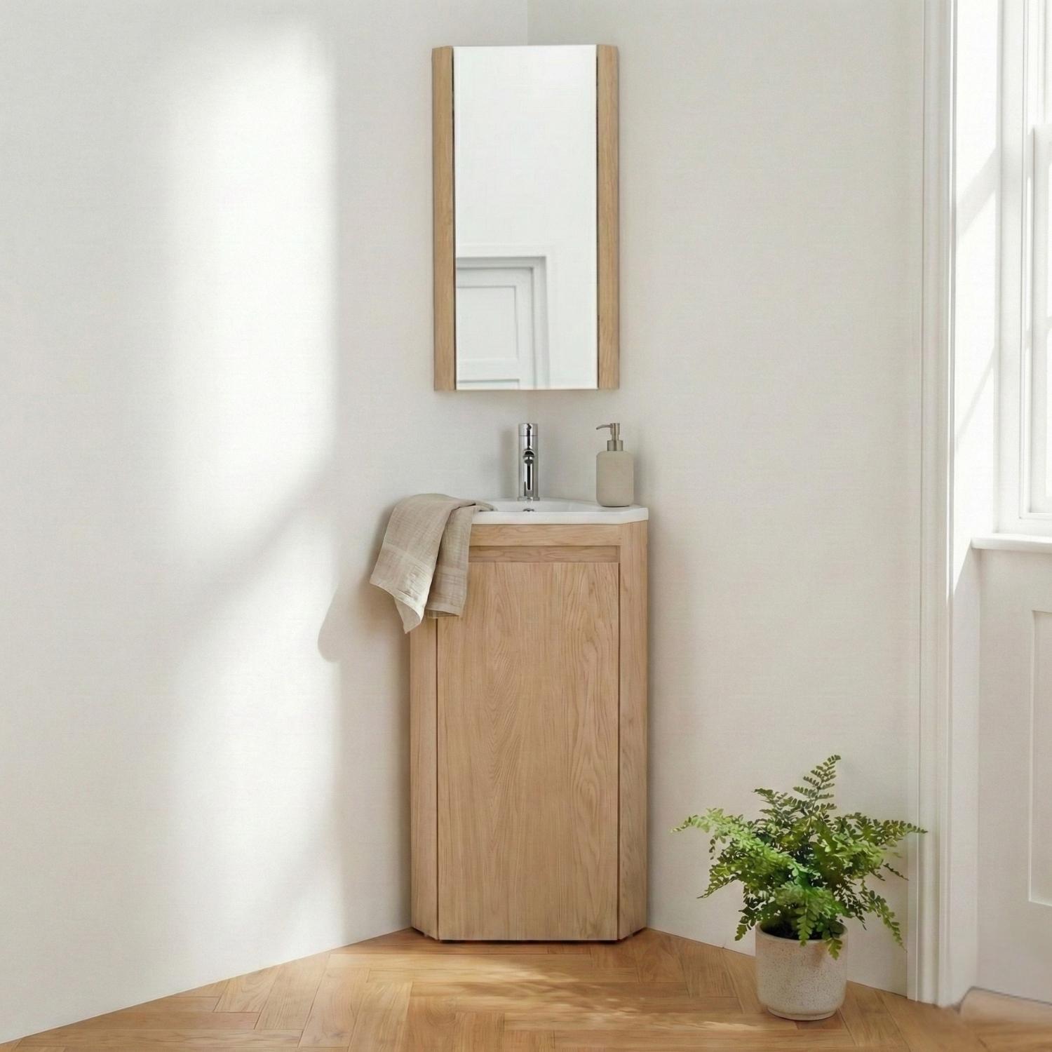 Meuble lave-mains d'angle sur pieds avec vasque en résine