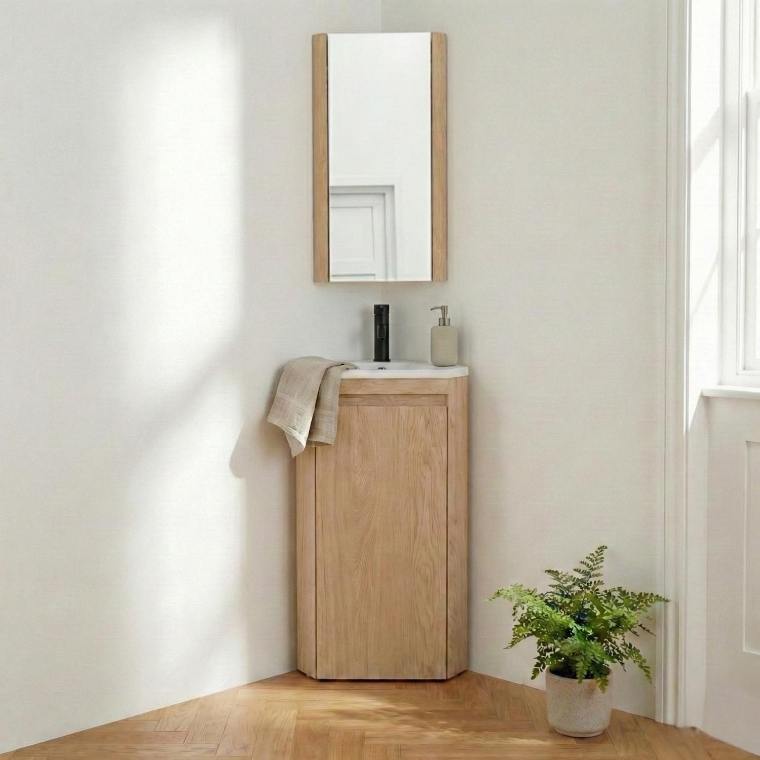 Meuble lave-mains d'angle sur pieds avec robinet noir
