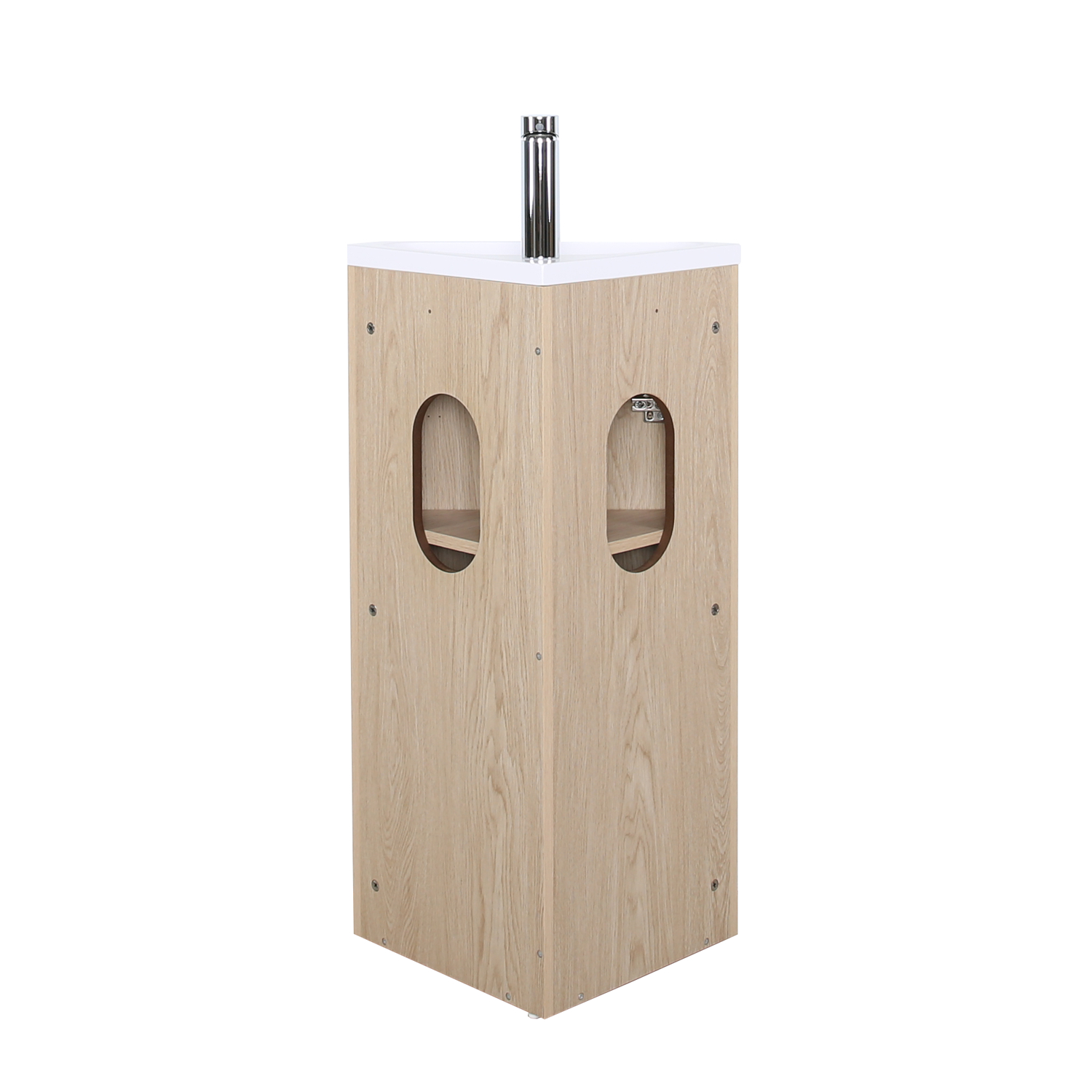 Meuble lave-mains d'angle sur pieds avec robinet noir et armoire de toilette