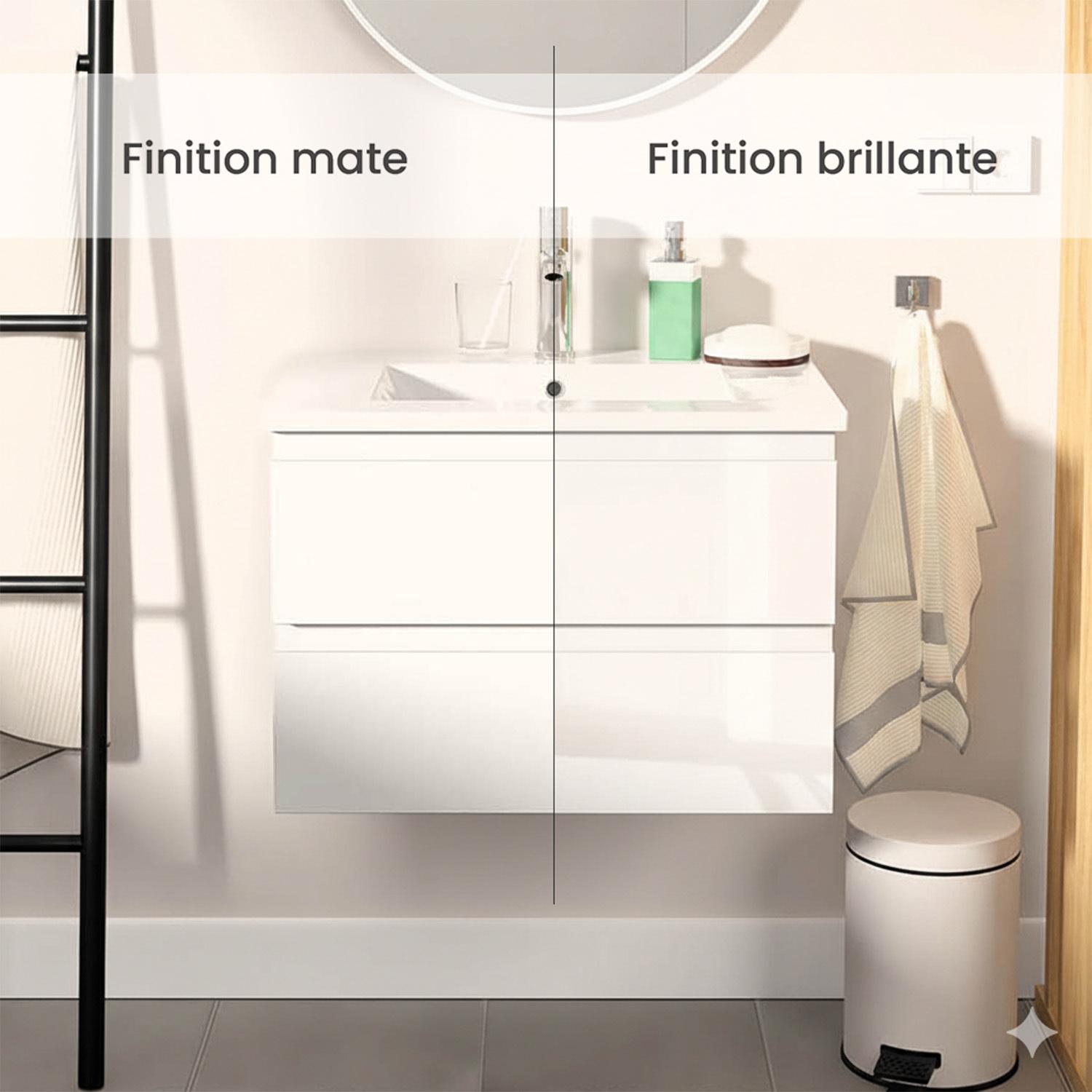 Ensemble simple vasque 60cm avec plan céramique, robinet chromé et miroir