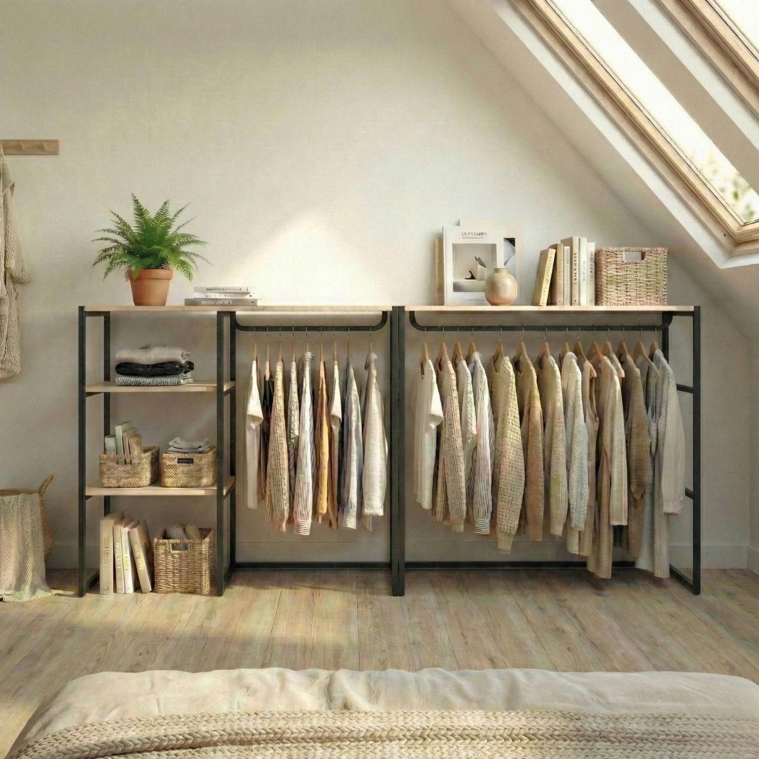 Lot de 2 portants vêtements sous combles modulables 200x85cm