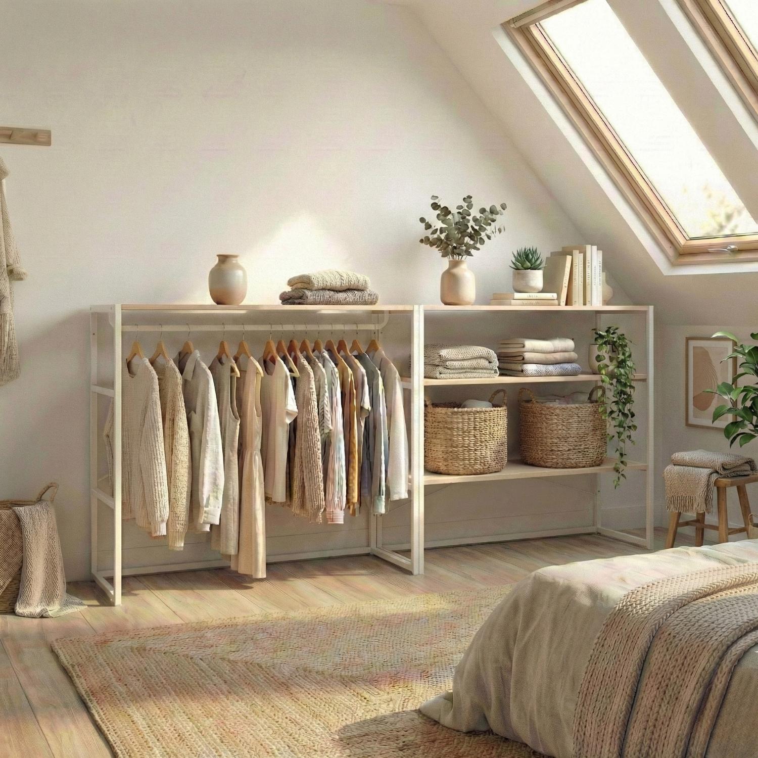 Lot de 2 portants vêtements sous combles  modulables 200x85cm