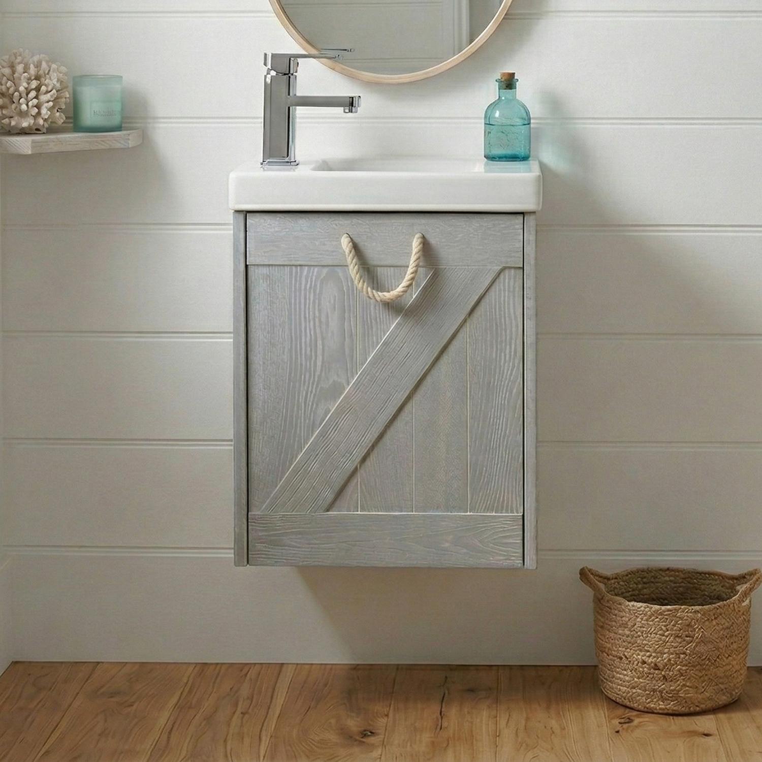 Meuble lave-mains gris bord de mer + robinet