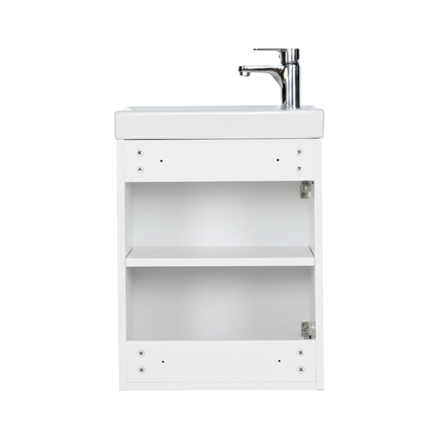 Ensemble lave-mains suspendu avec robinet chromé et miroir tablette
