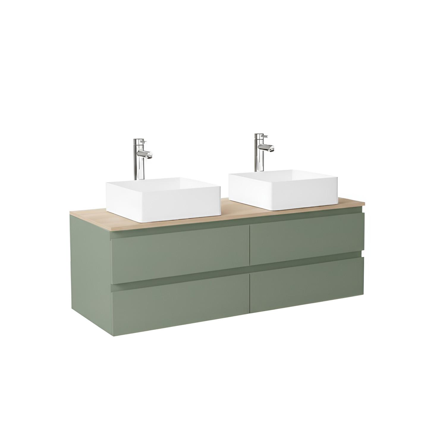 Ensemble double vasque suspendu 120cm avec plan bois et vasques à poser