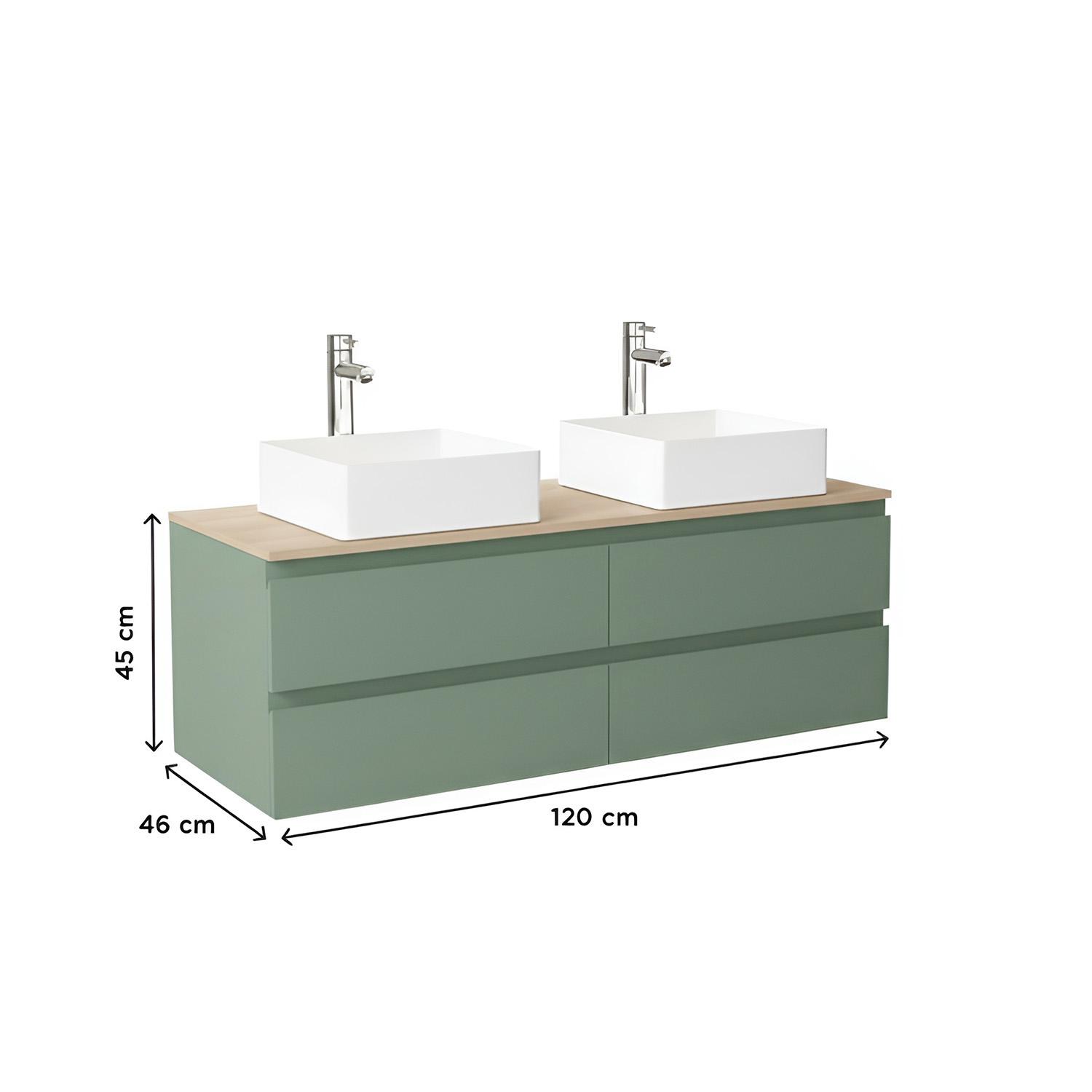 Ensemble double vasque suspendu 120cm avec plan bois et vasques à poser