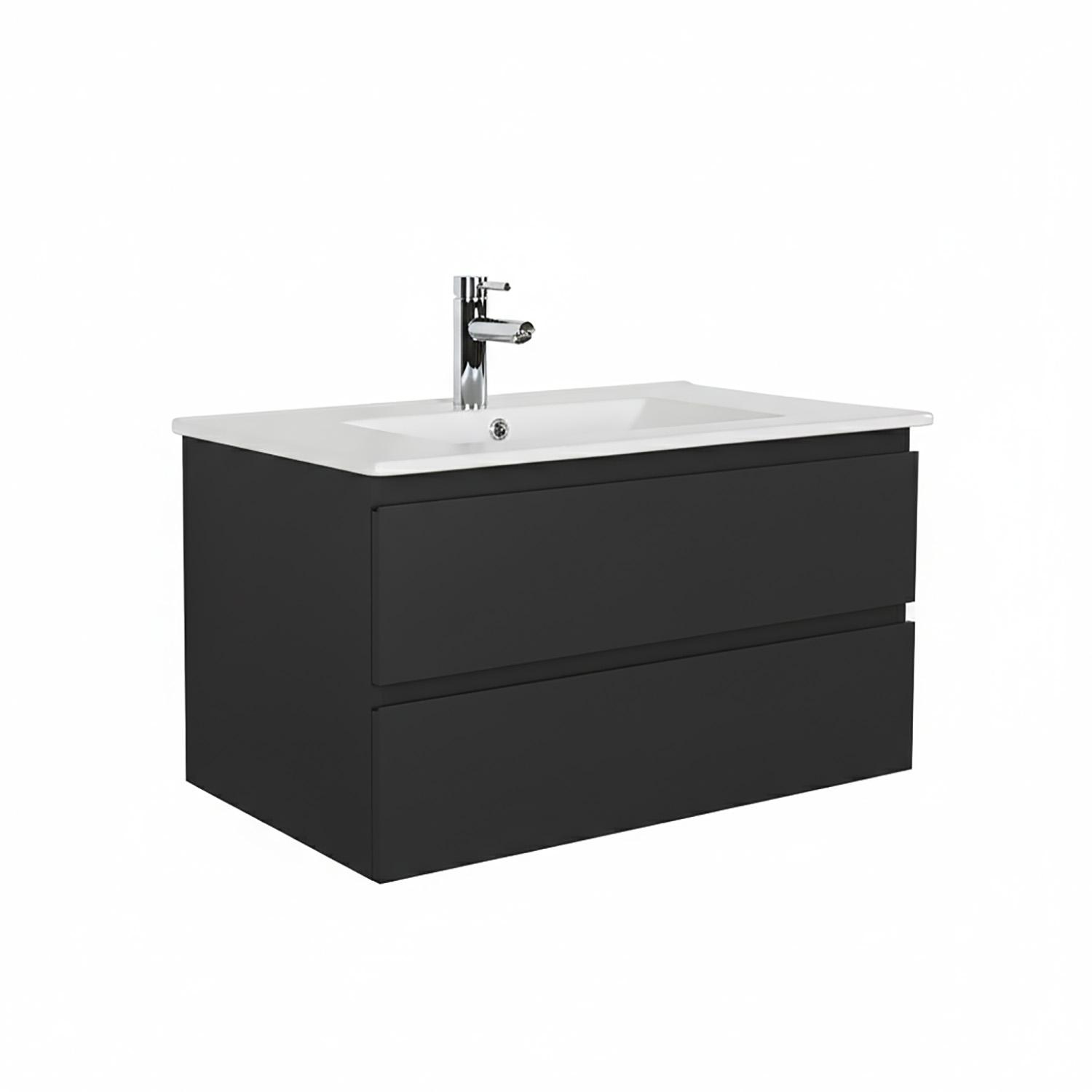 Meuble simple vasque suspendu 80cm - avec plan vasque céramique