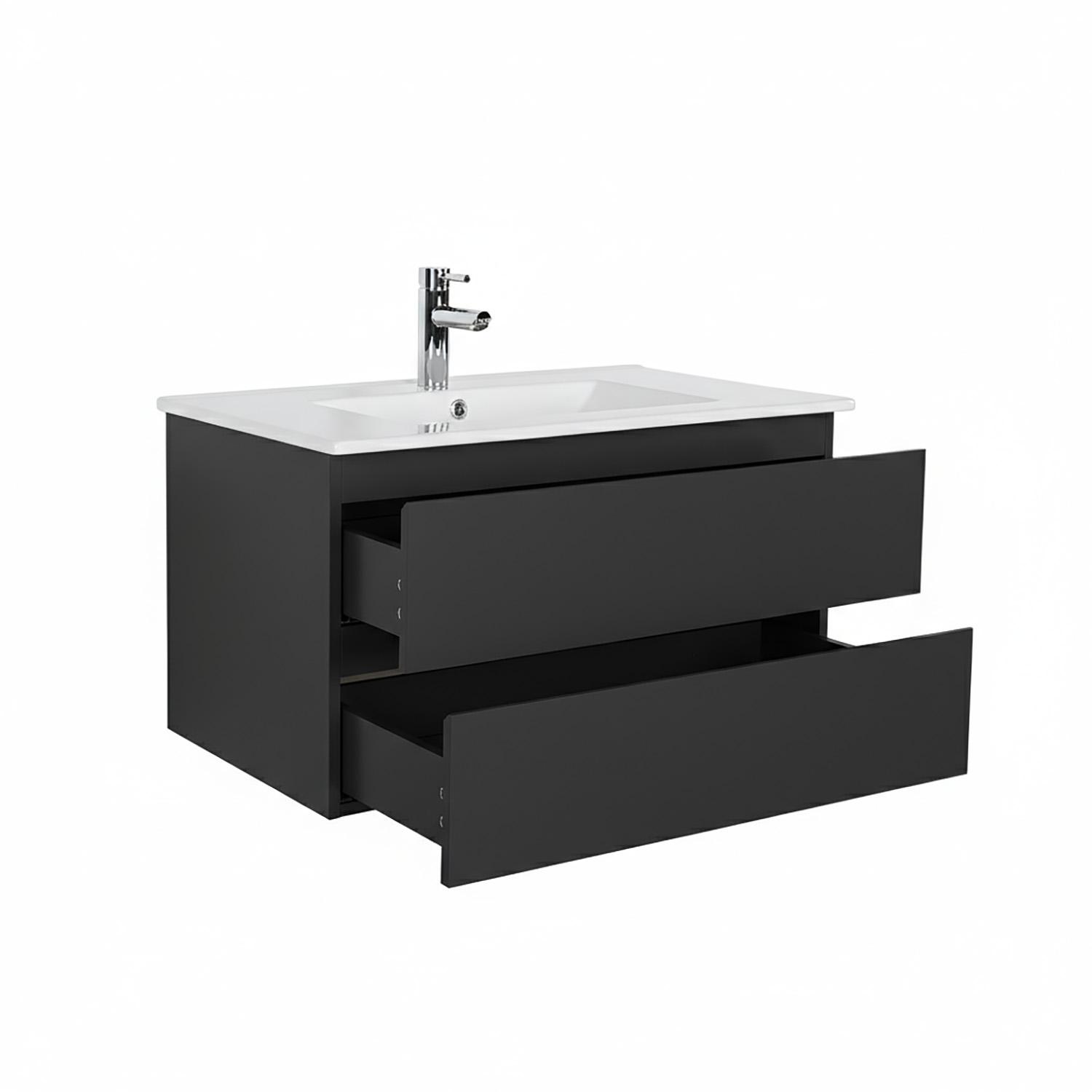 Meuble simple vasque suspendu 80cm - avec plan vasque céramique