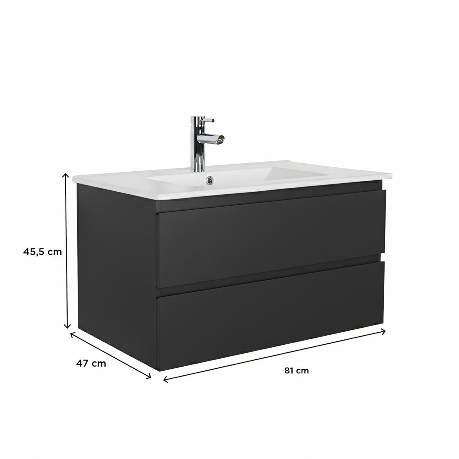 Meuble simple vasque suspendu 80cm - avec plan vasque céramique