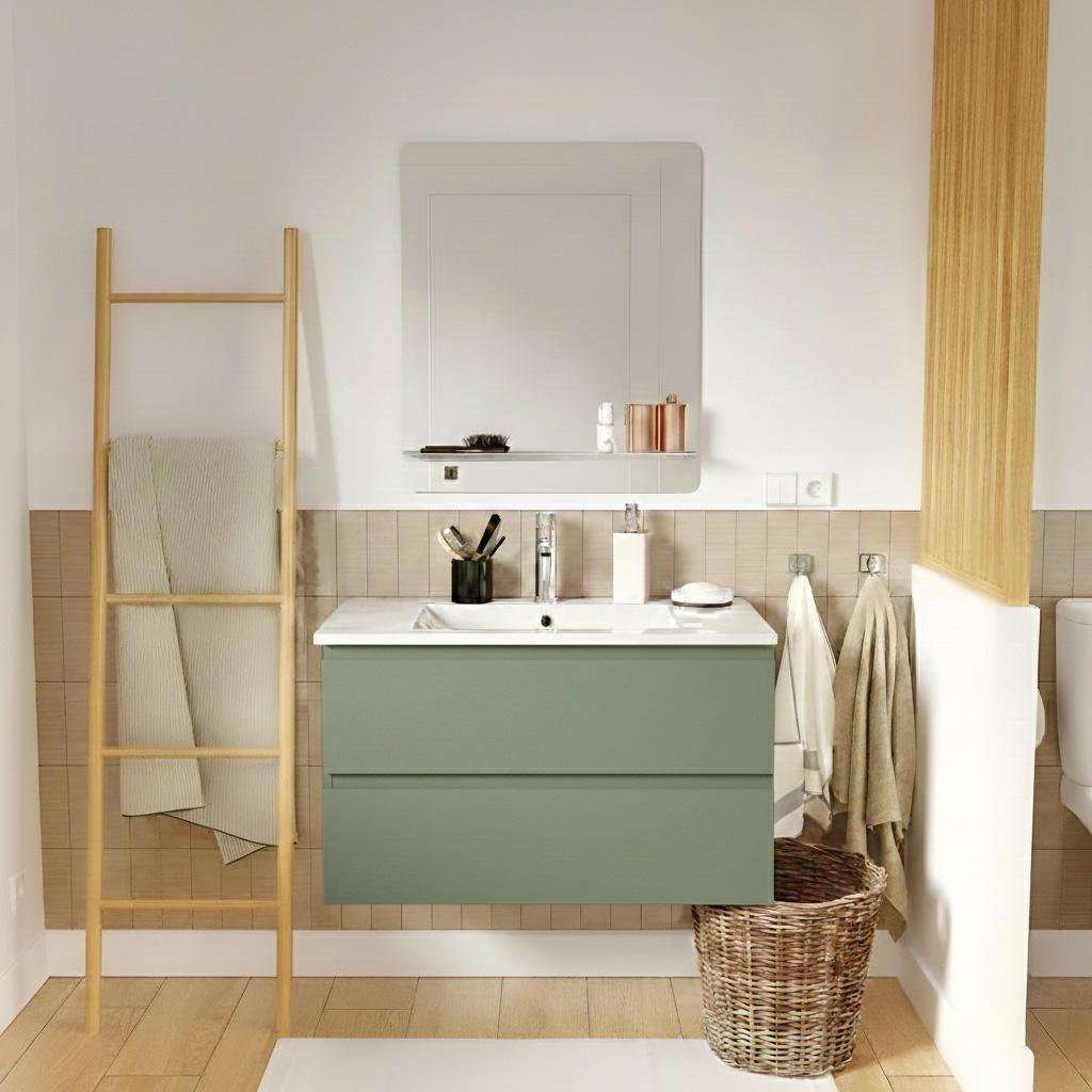Meuble simple vasque suspendu 80cm - avec plan vasque céramique