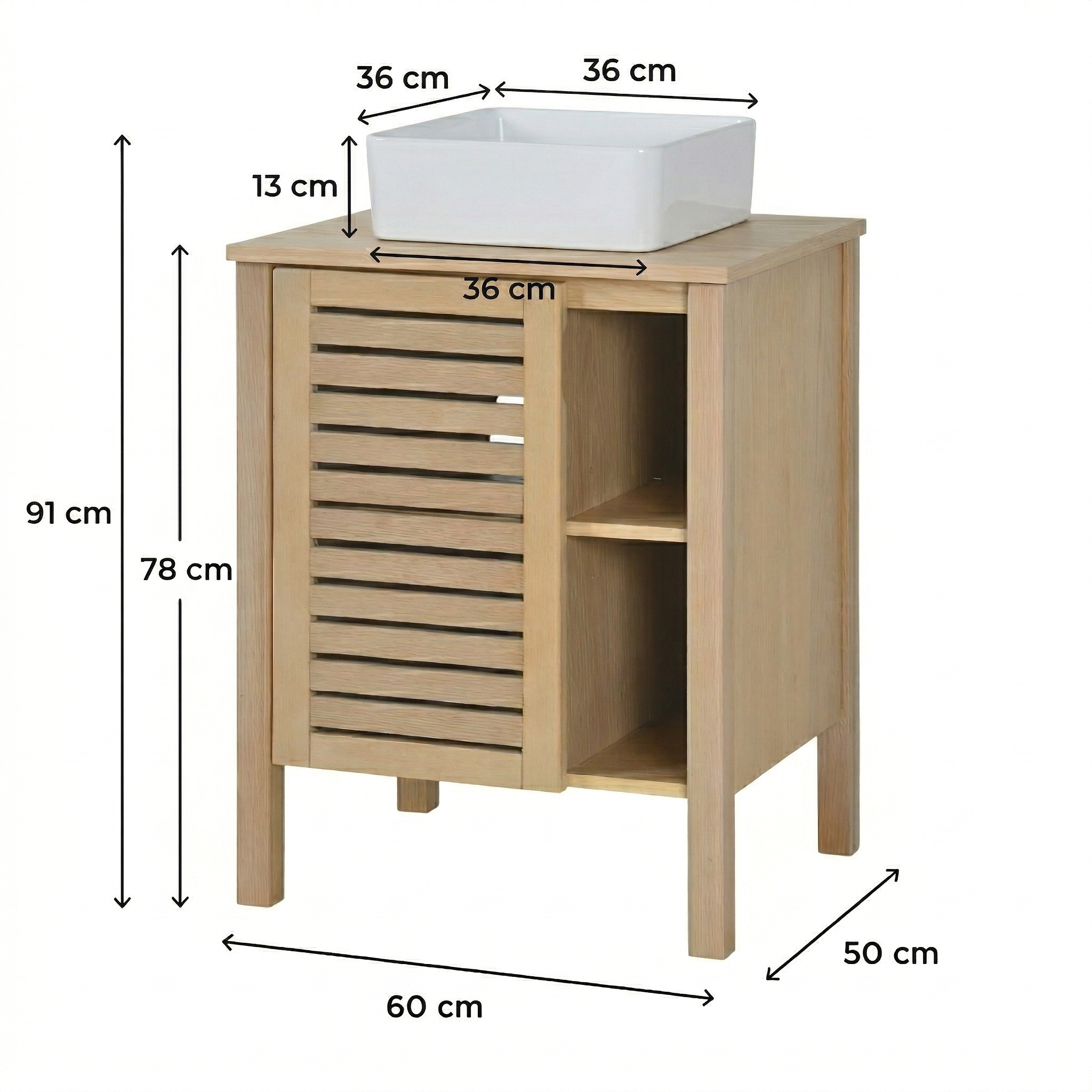 Ensemble simple vasque 60cm chêne avec vasque et robinet chromé