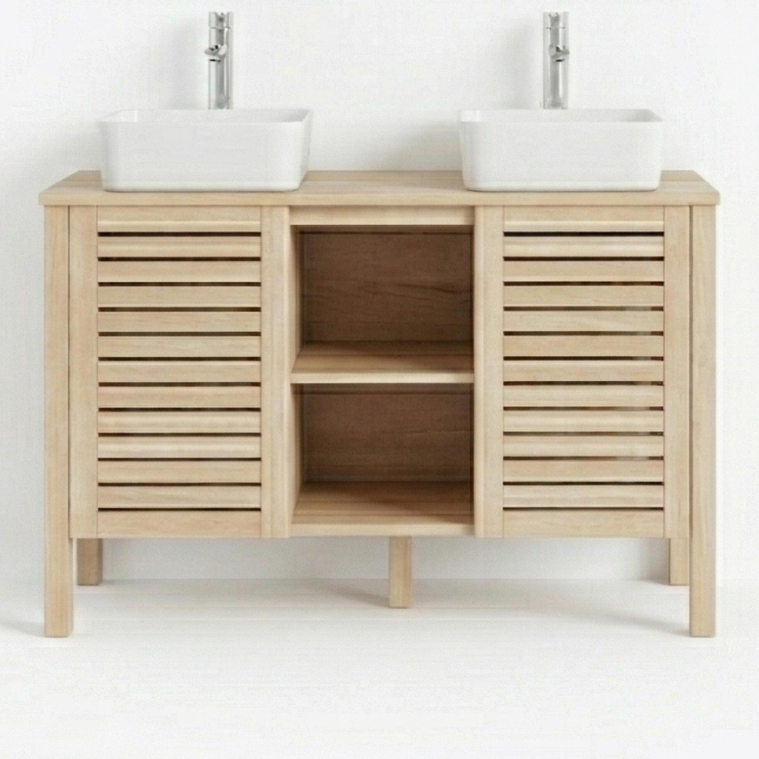 Ensemble simple vasque 90cm chêne avec vasque céramique carrée