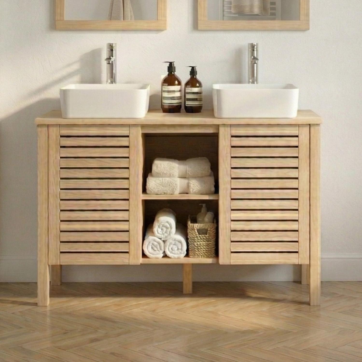 Ensemble double vasque 120cm chêne avec vasque céramique carrée