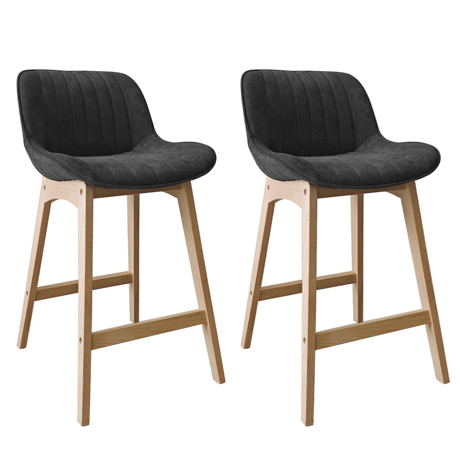 Lot de chaises d'îlot et bar en chêne et assise tissu velours côtelé H65cm