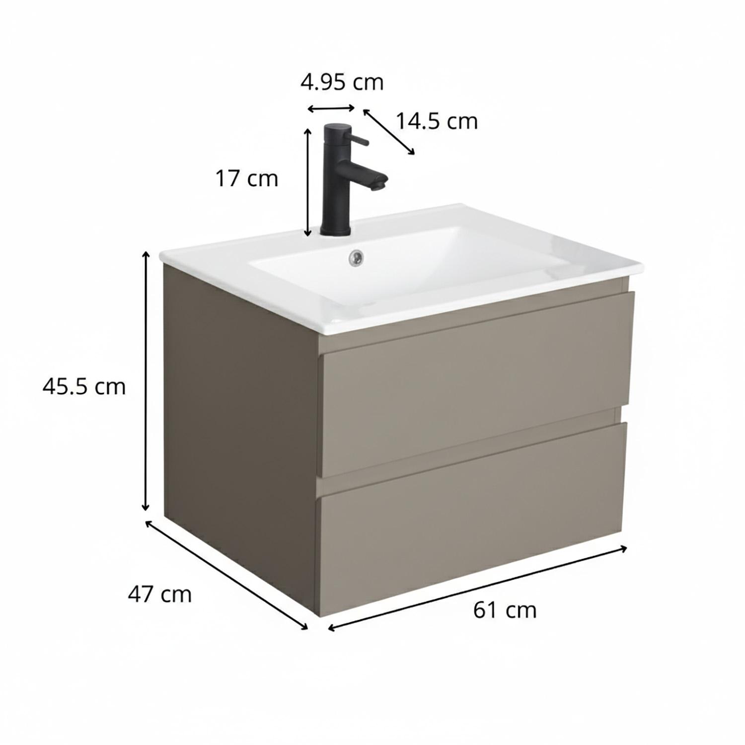 Meuble simple vasque suspendu 60cm - avec plan vasque céramique
