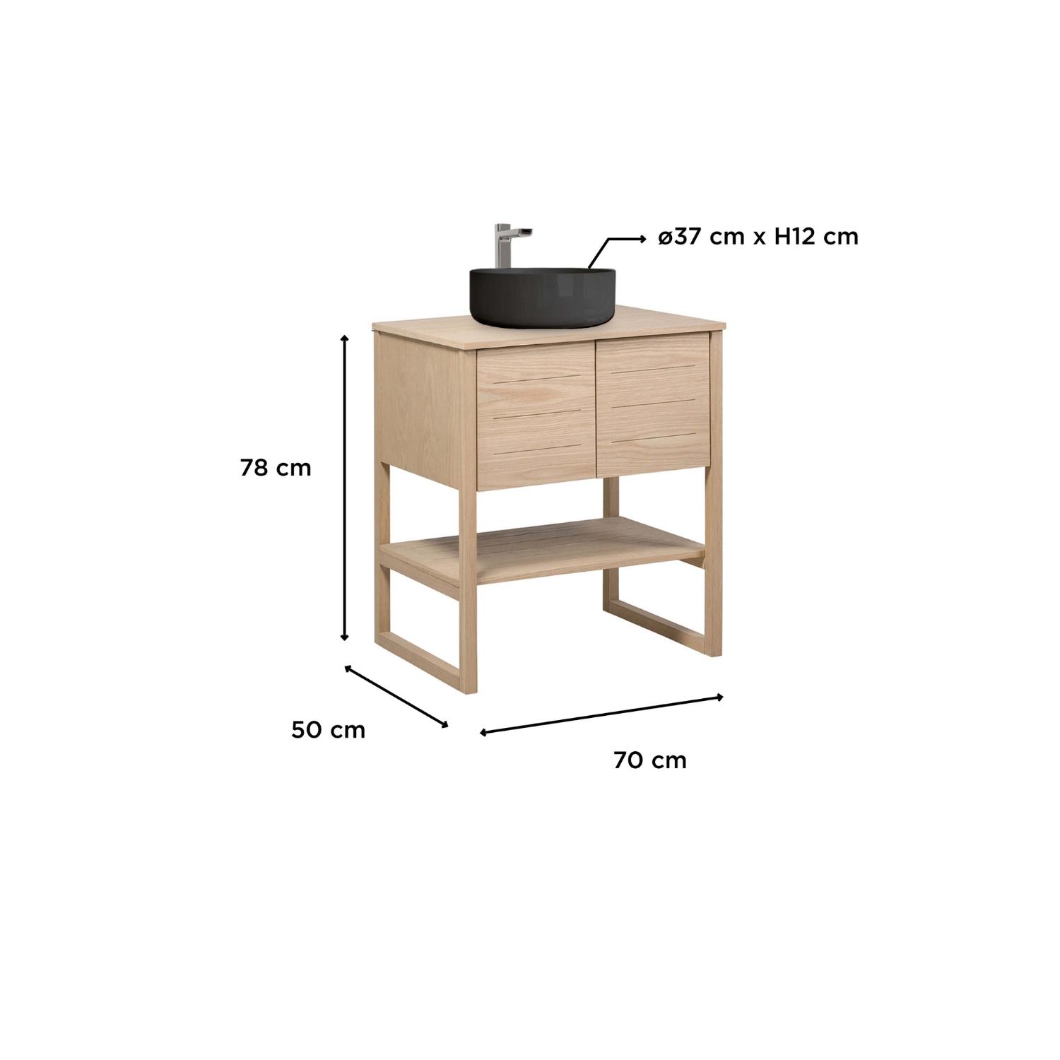 Ensemble meuble 70cm chêne naturel avec vasque à poser ronde noire ATOLL