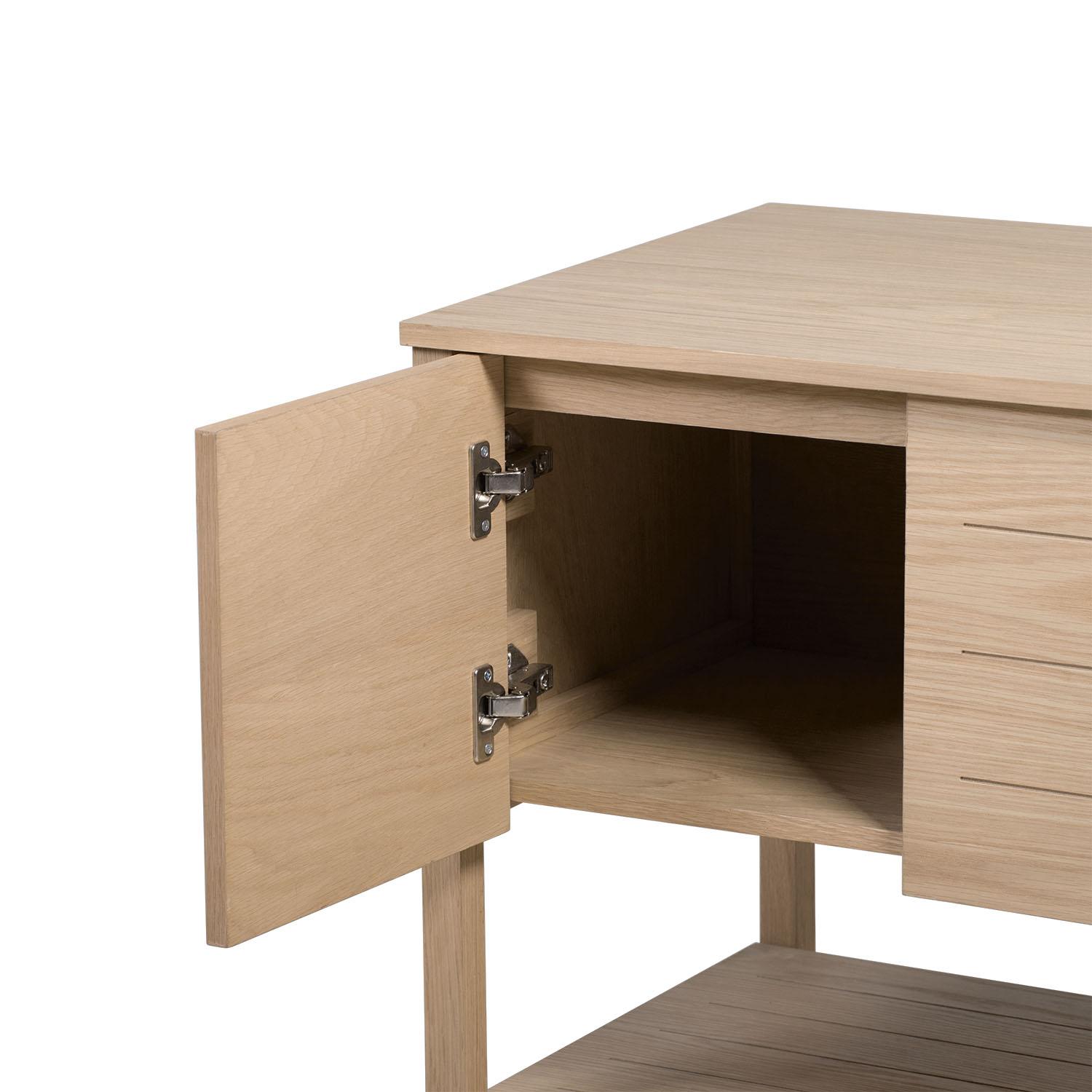 Ensemble salle de bain 70cm chêne naturel avec colonne, vasque ronde noire, miroir et robinet ATOLL
