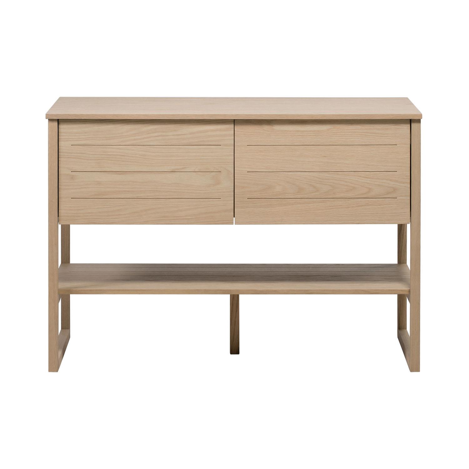 Ensemble salle de bain 120cm double vasque chêne naturel avec colonne, vasques rondes blanches, miroirs et robinets ATOLL