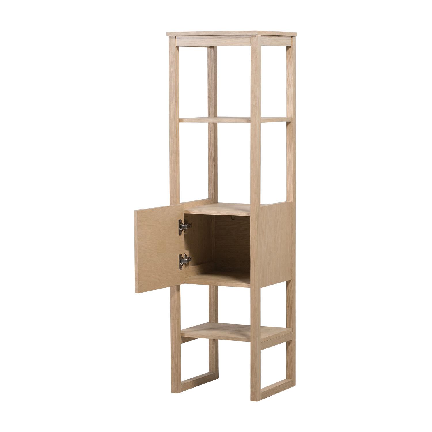 Ensemble salle de bain 70cm chêne naturel avec colonne, vasque ronde noire, miroir et robinet