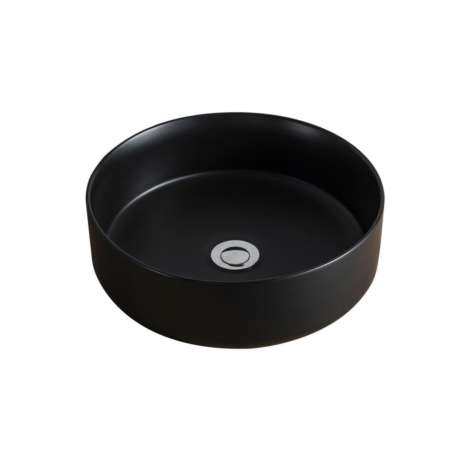 Ensemble salle de bain 70cm chêne naturel avec colonne, vasque ronde noire, miroir et robinet
