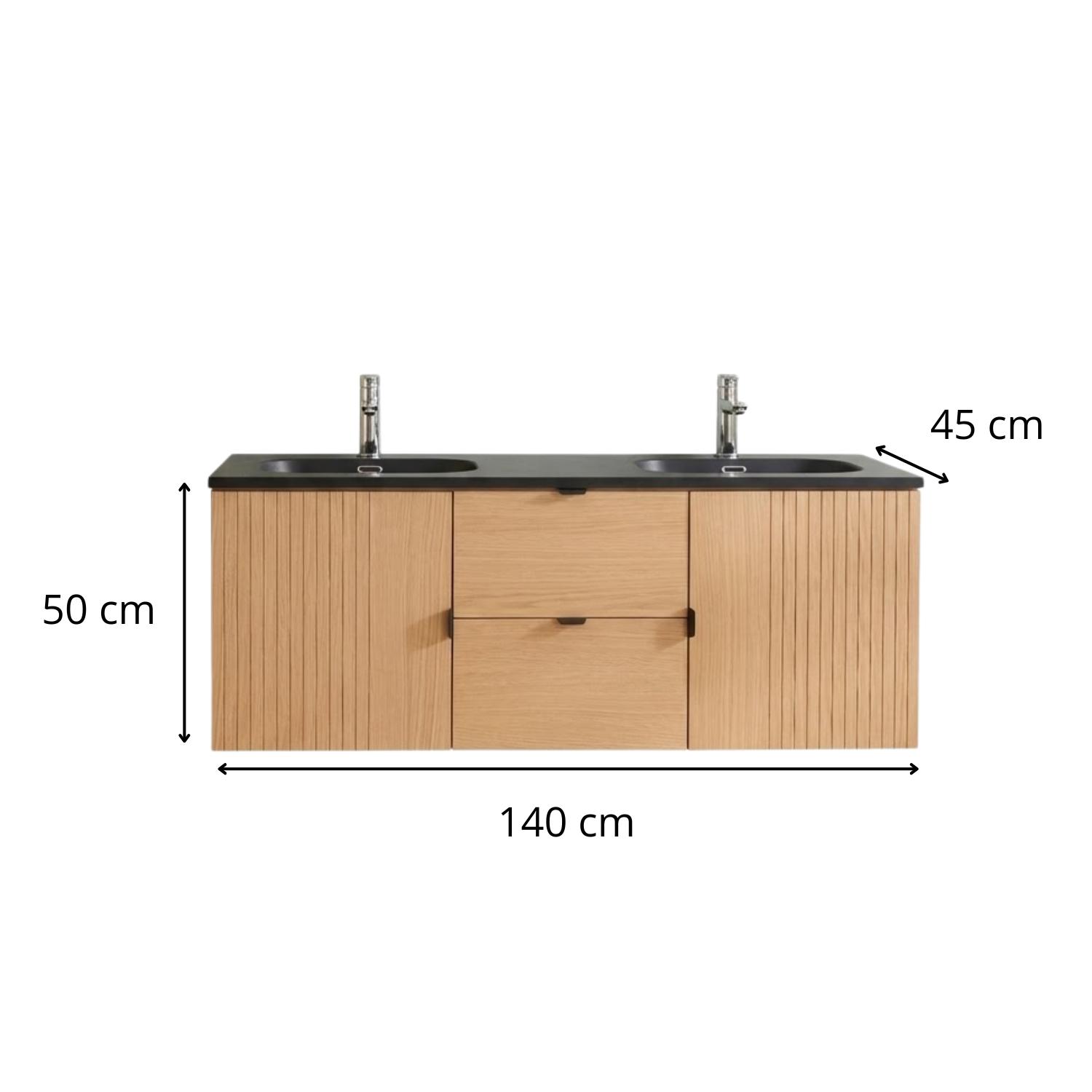 Meuble double vasque suspendu chêne 140 cm STUDIO