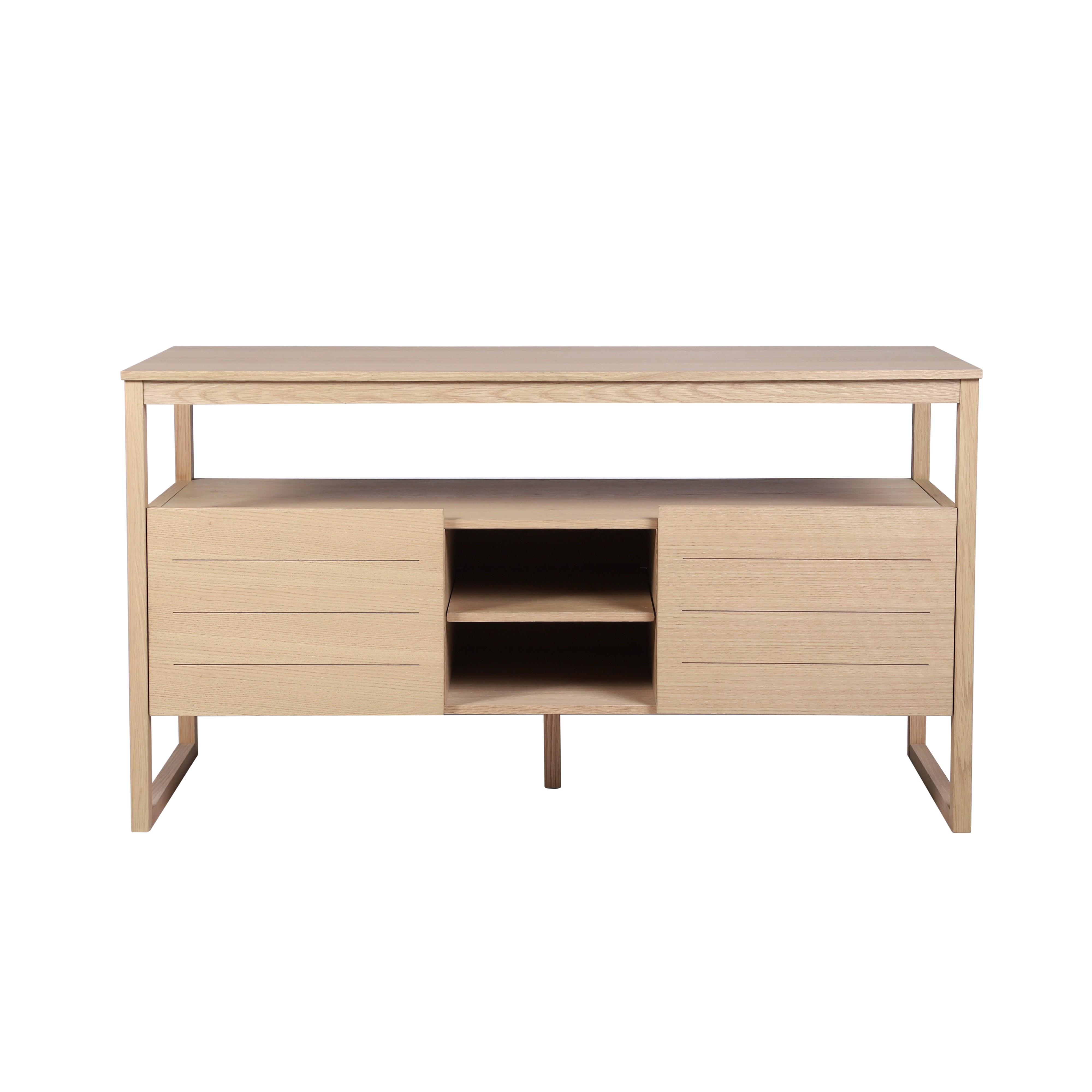 Ensemble double vasque 140cm chêne naturel avec vasques rondes blanches, robinets et miroir