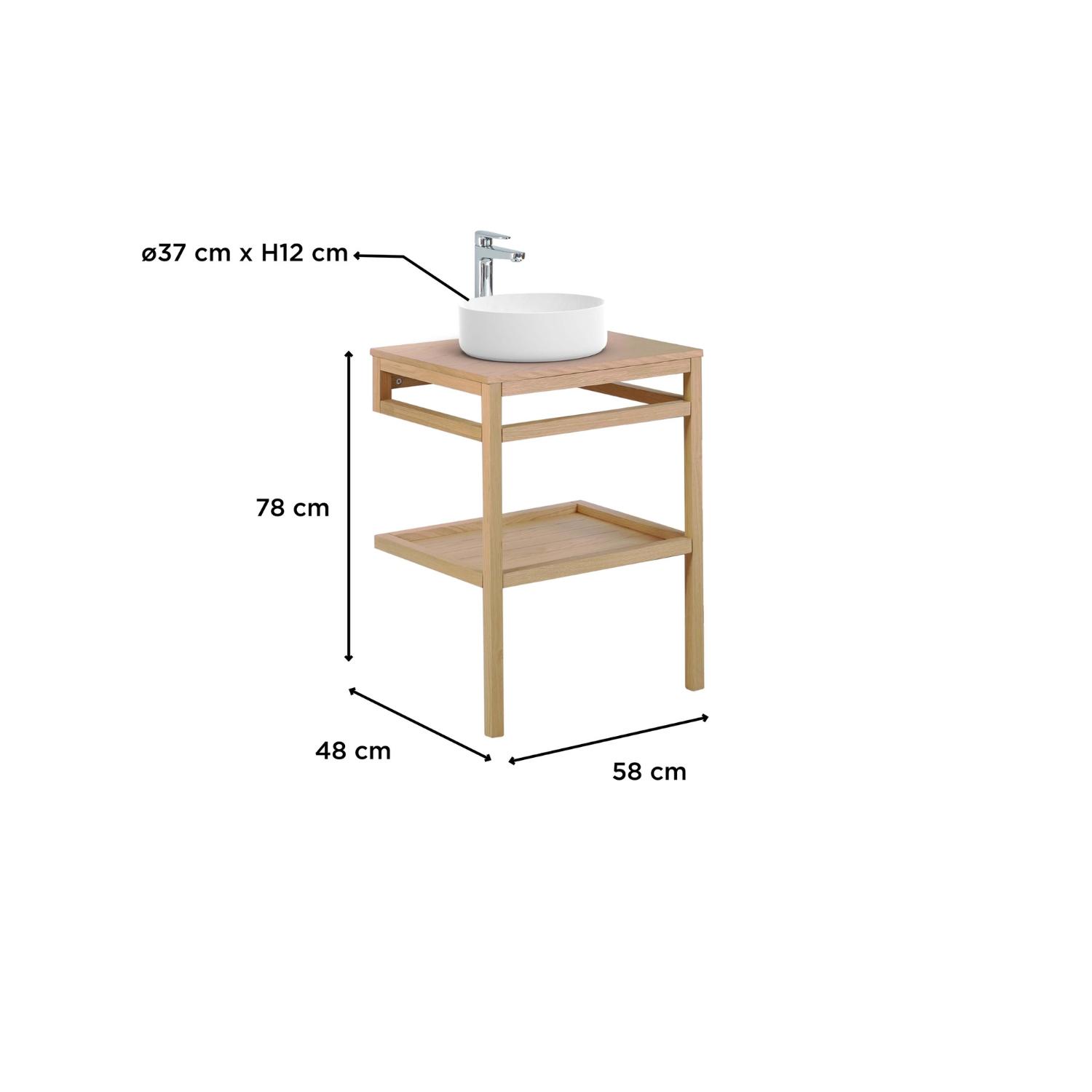 Meuble de salle de bain structure métal noir plan bois et vasque ronde