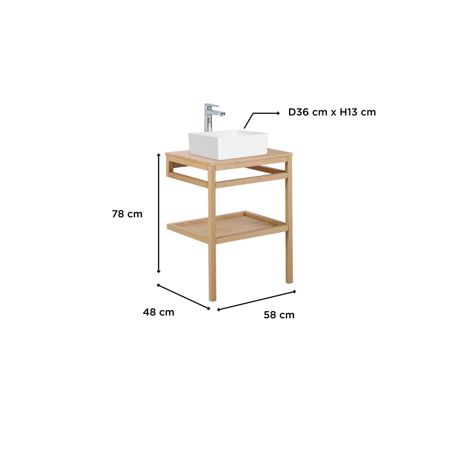 Meuble de salle de bain en chêne avec vasque carrée et robinet