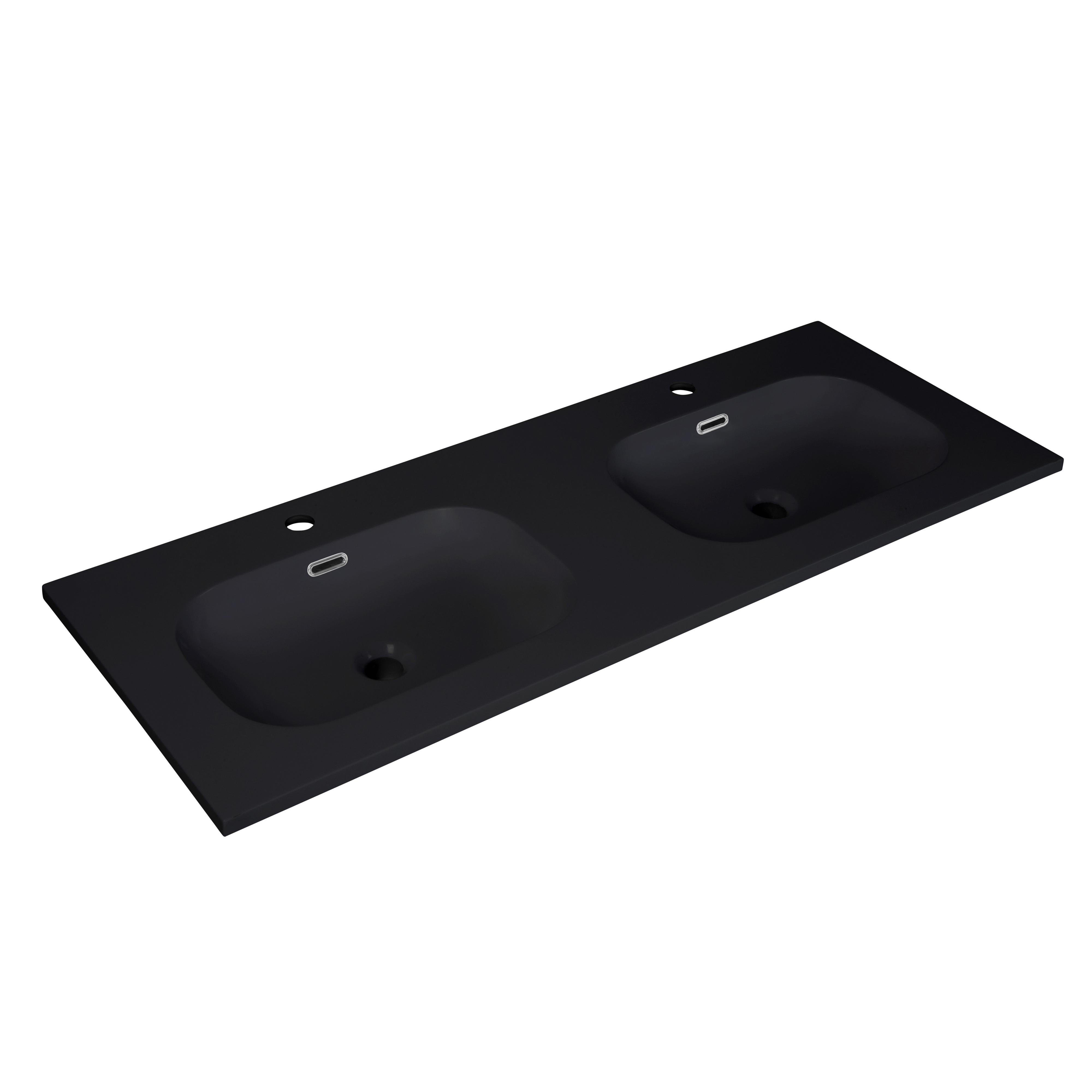 Meuble de salle de bain sur pieds en chêne avec robinets noir et miroirs