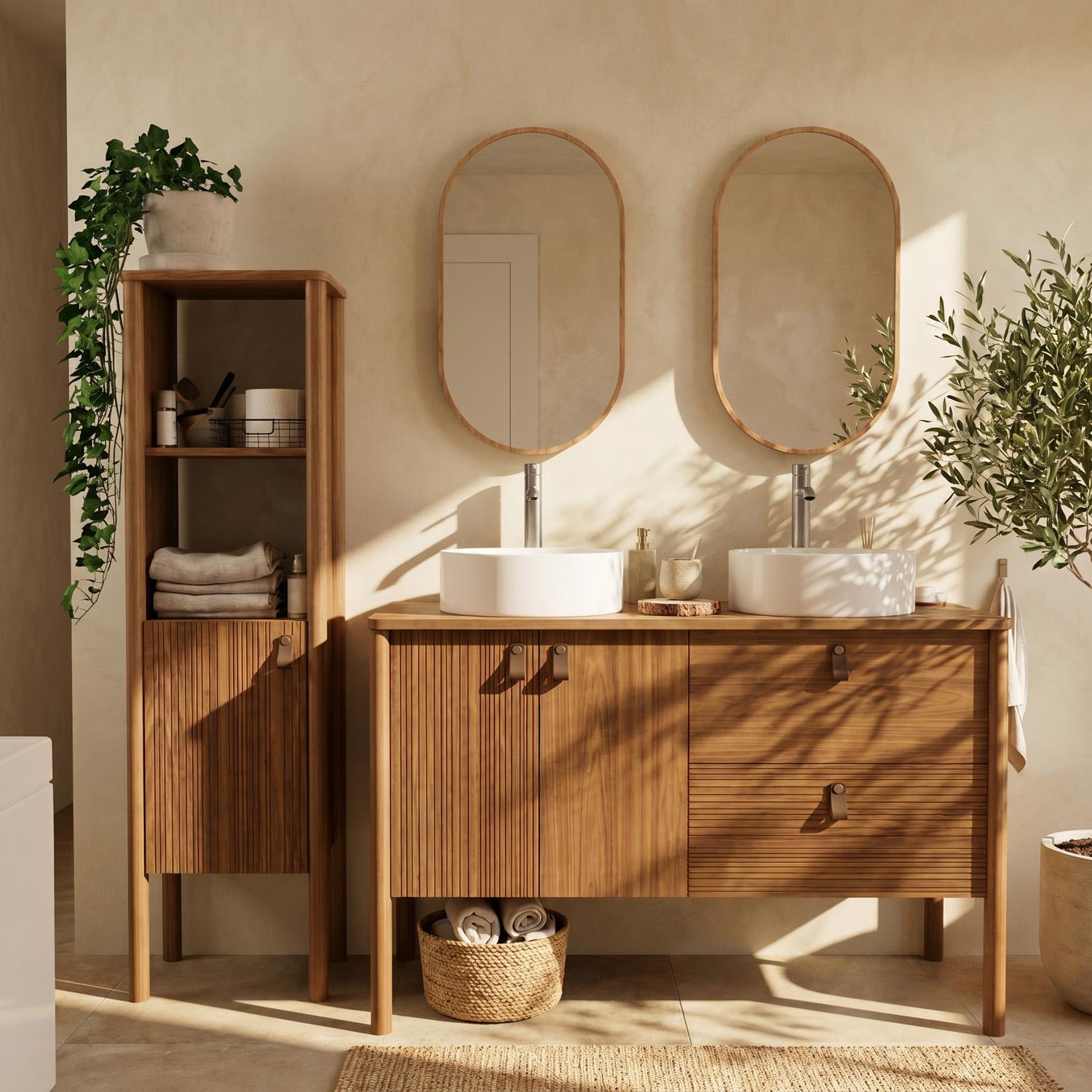Meuble double vasque sur pieds en chêne 120 cm