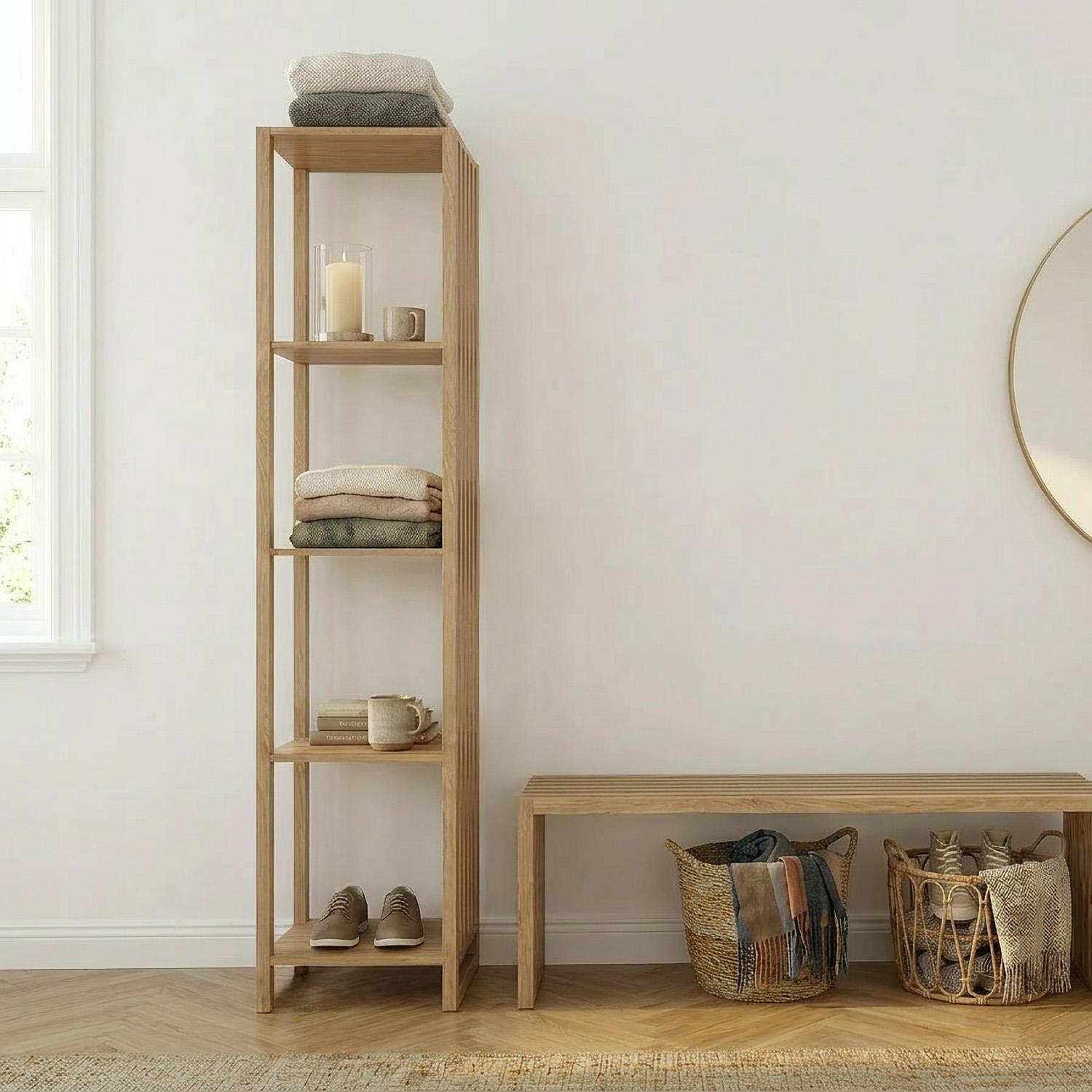 Portant vêtements en bois effet tasseaux de bois 40x190cm - 4 étagères