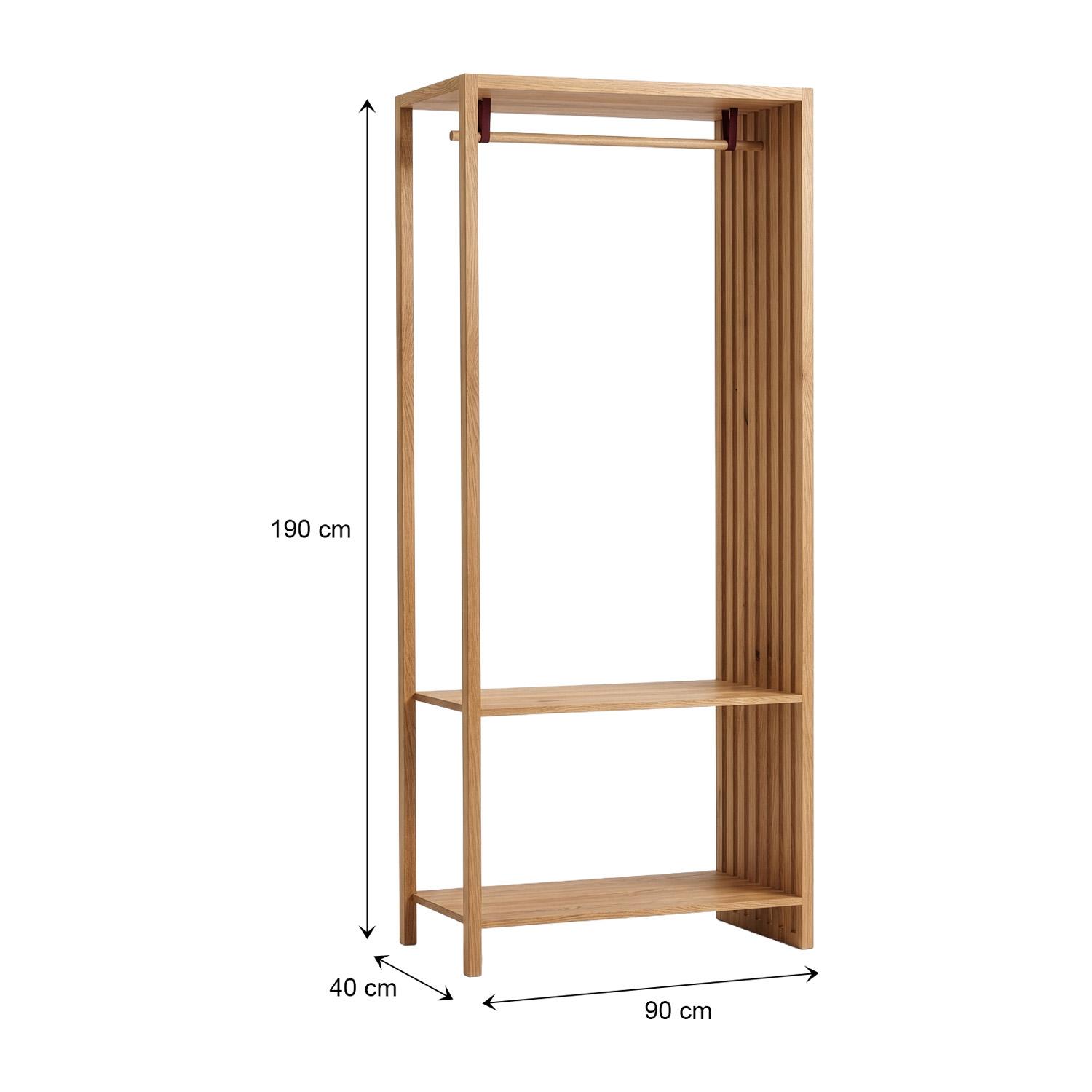 Portant vêtements en bois effet tasseaux de bois 90x190cm - barre penderie