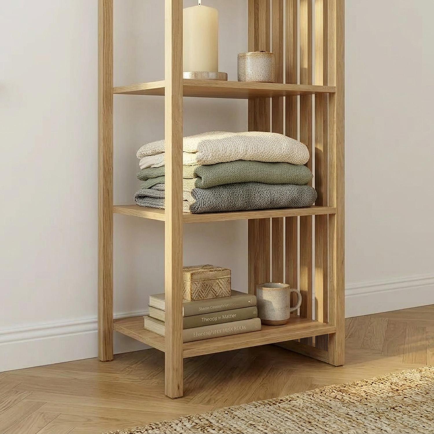 Portant vêtements en bois effet tasseaux de bois 40x190cm - 4 étagères