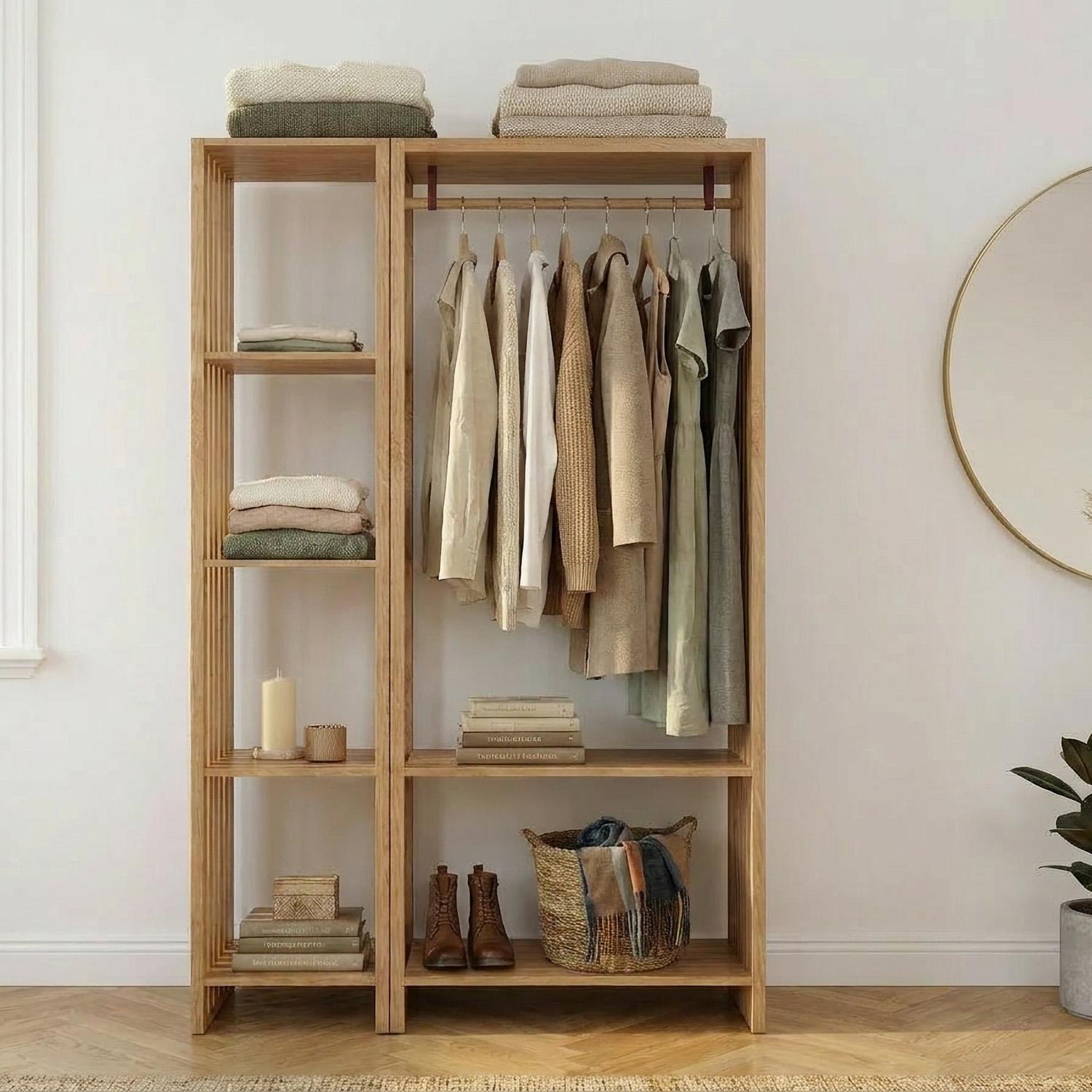 Lot de 2 portants vêtements en bois effet tasseaux de bois 130x190cm - étagères et penderie