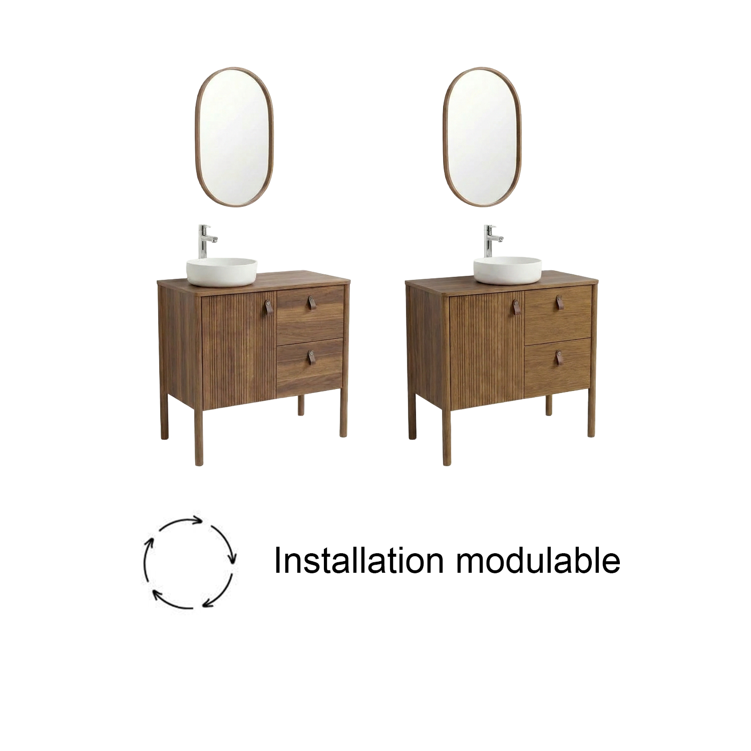 Meuble simple vasque 80 cm sur pieds en placage chêne - pour vasque à poser 
