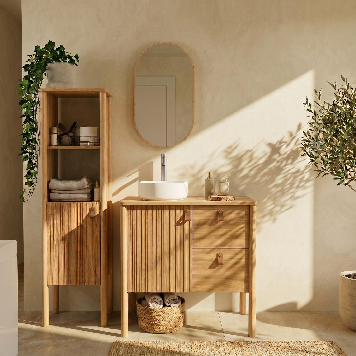 Meuble simple vasque 80 cm sur pieds en placage chêne - pour vasque à poser 