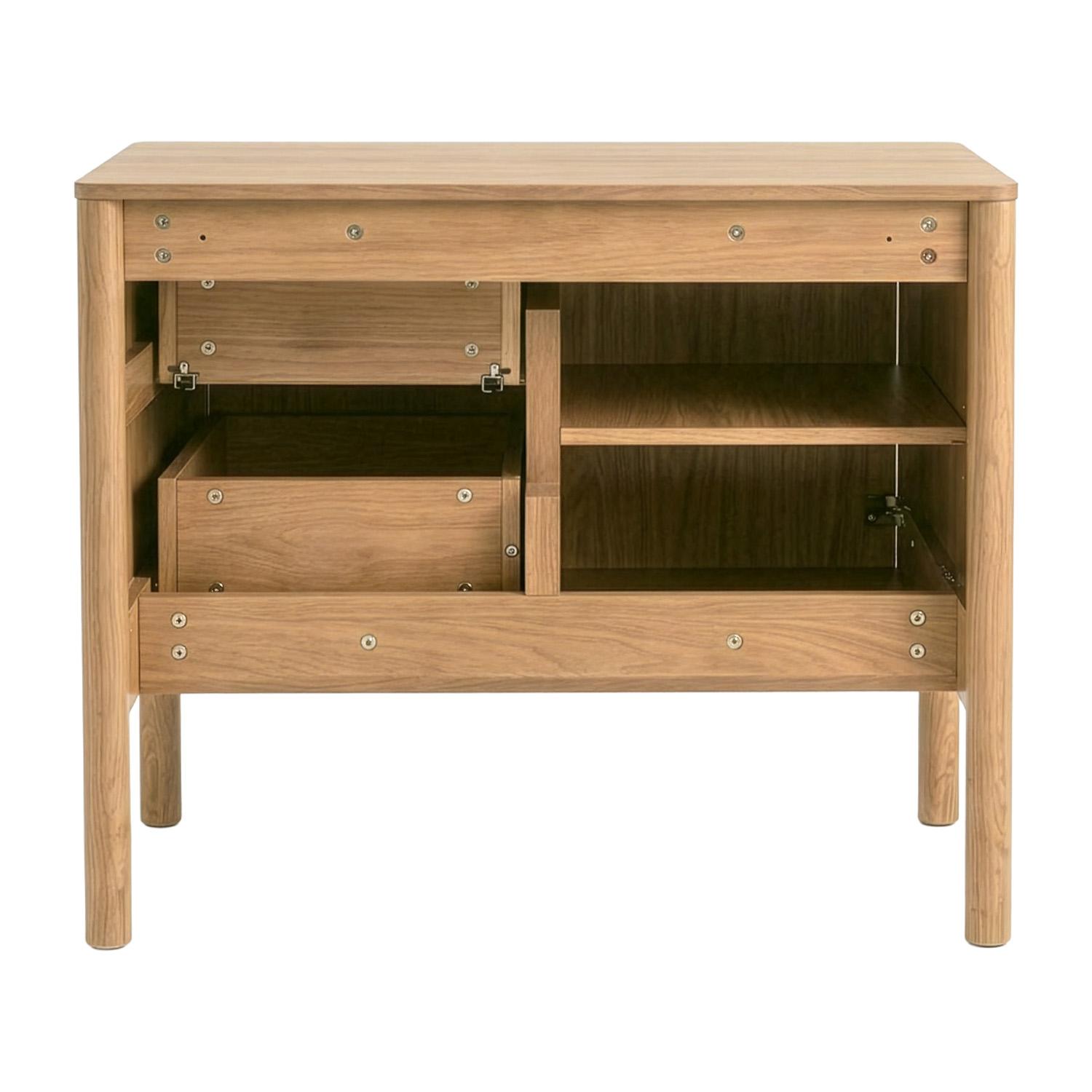 Ensemble simple vasque 80 cm sur pieds en placage chêne avec vasque en céramique blanche 