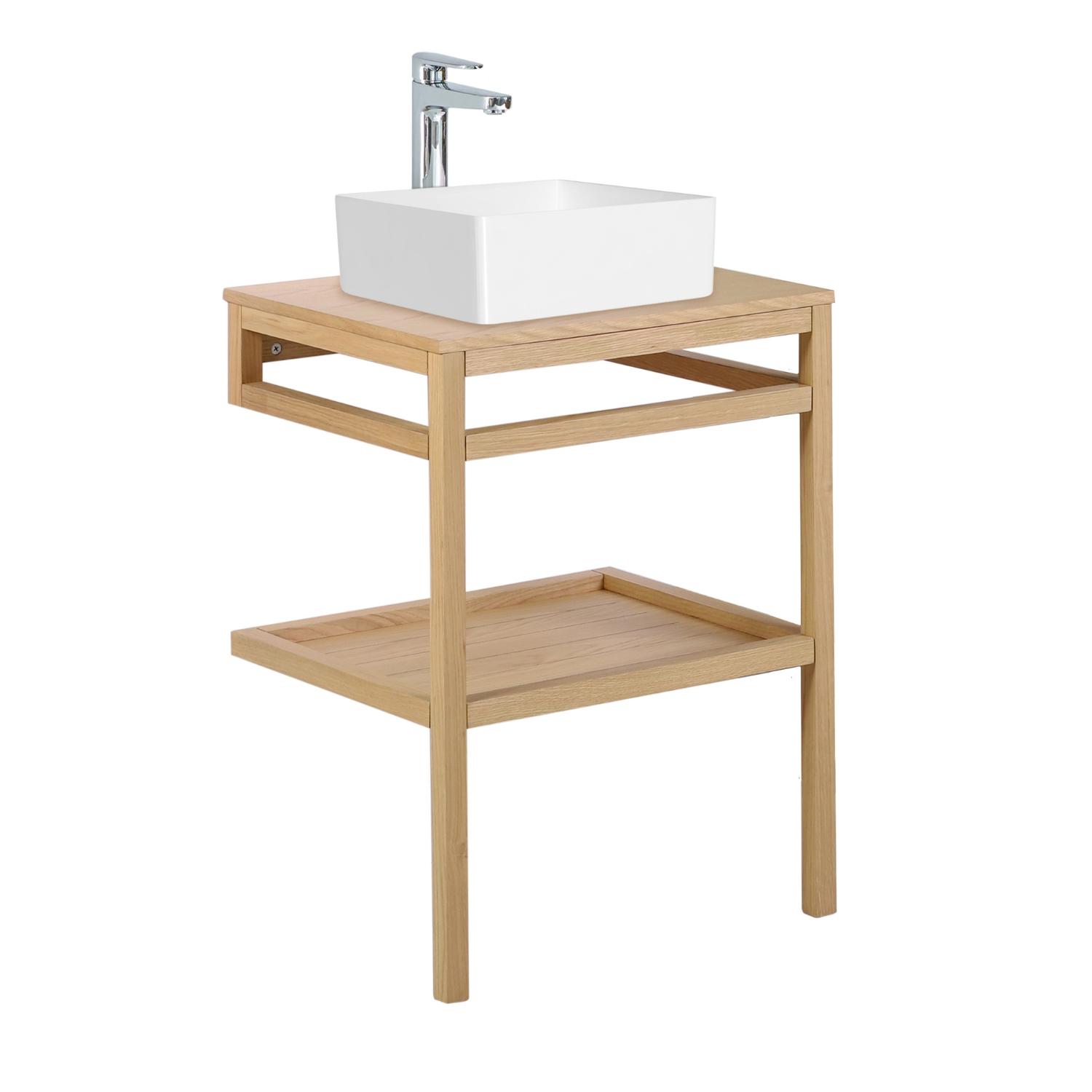 Meuble de salle de bain en chêne et vasque carrée