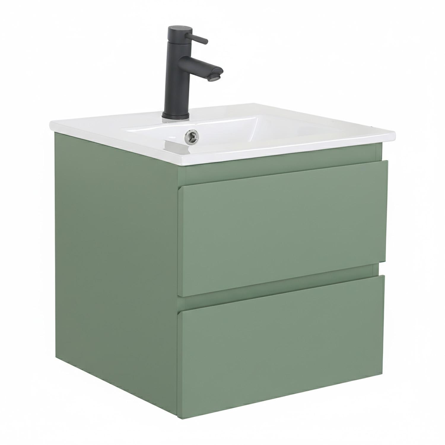 Ensemble meuble simple vasque 45cm avec plan céramique et robinet noir