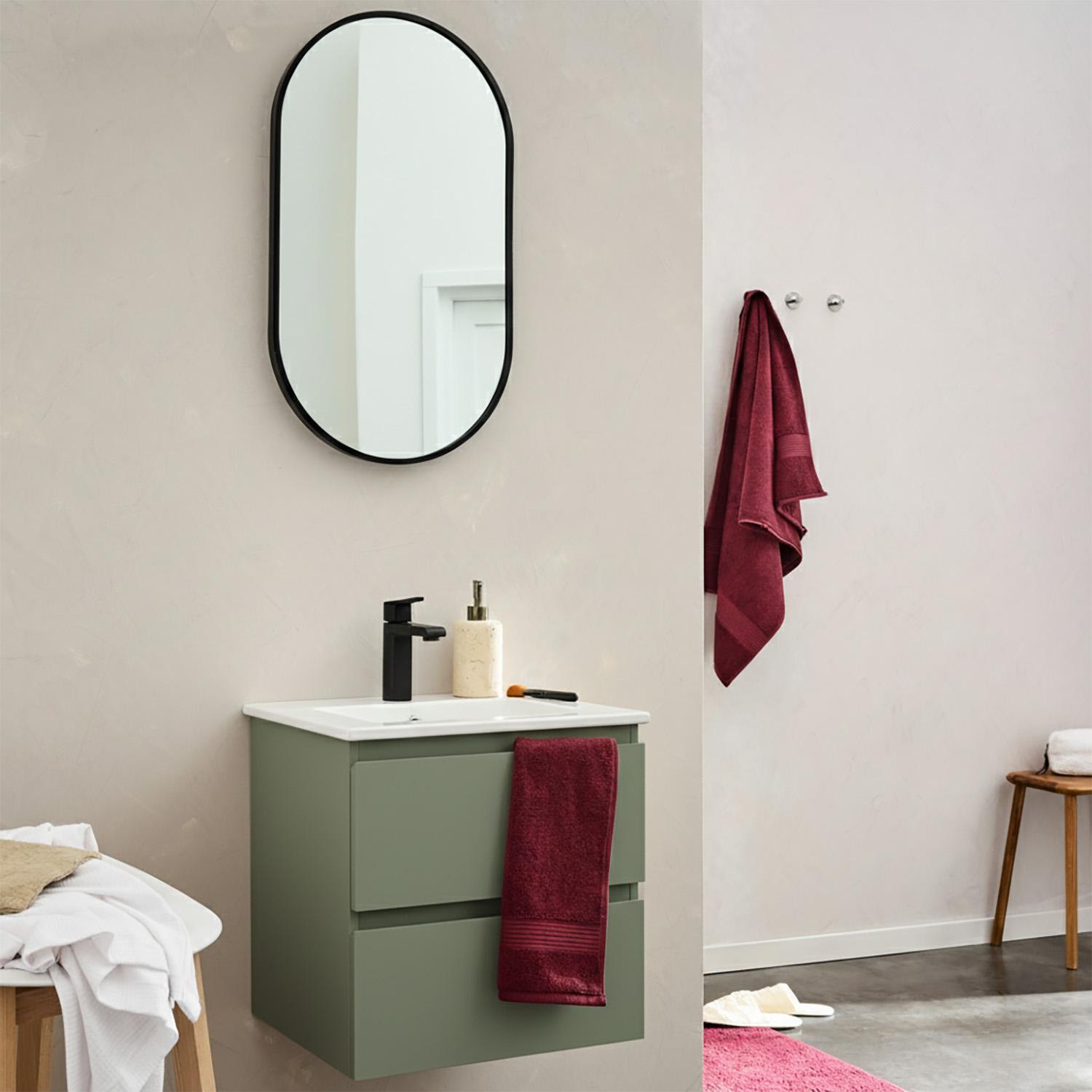 Ensemble meuble simple vasque 45cm avec plan céramique et robinet noir