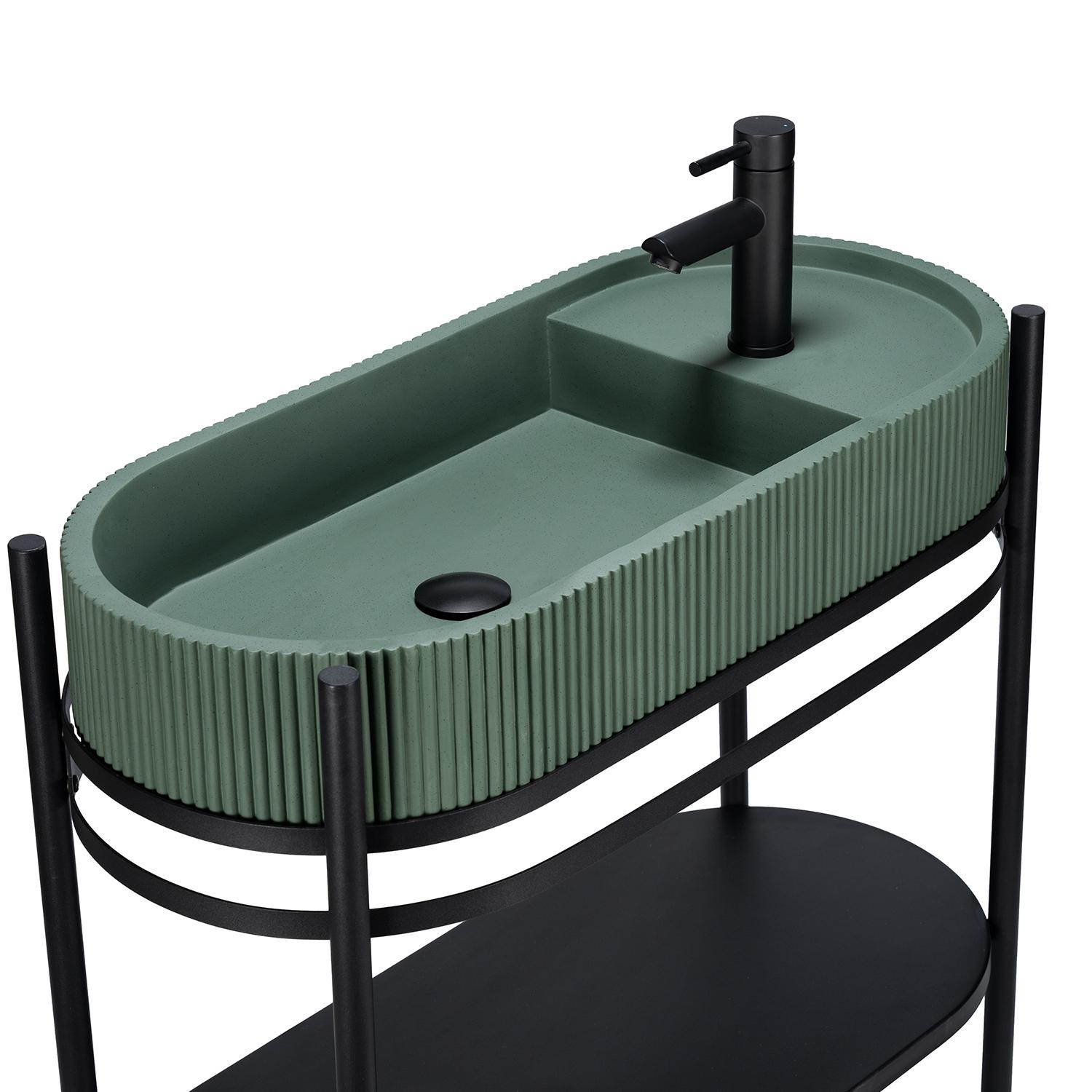 Meuble simple vasque sur pieds 80cm en métal noir et vasque béton 