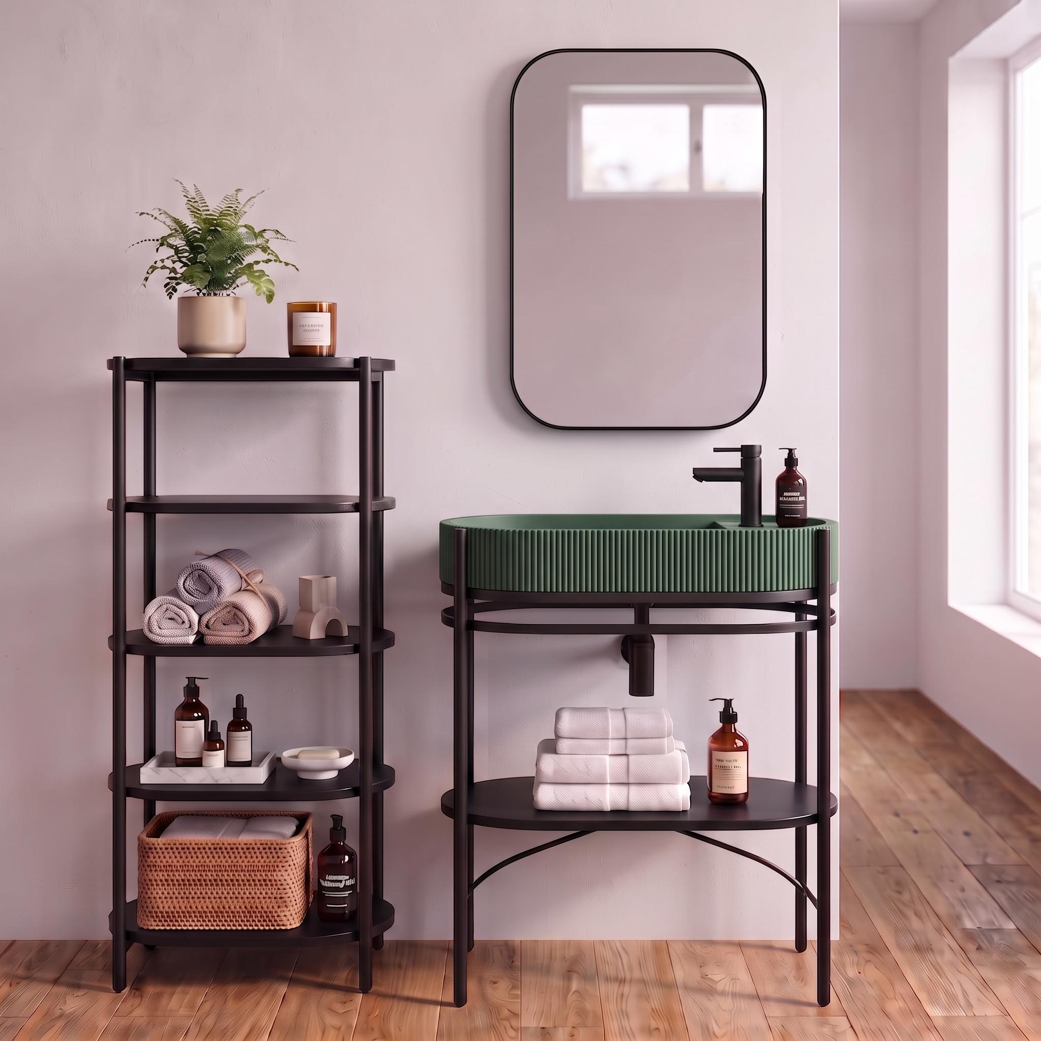 Meuble simple vasque sur pieds 80cm en métal noir et vasque béton 