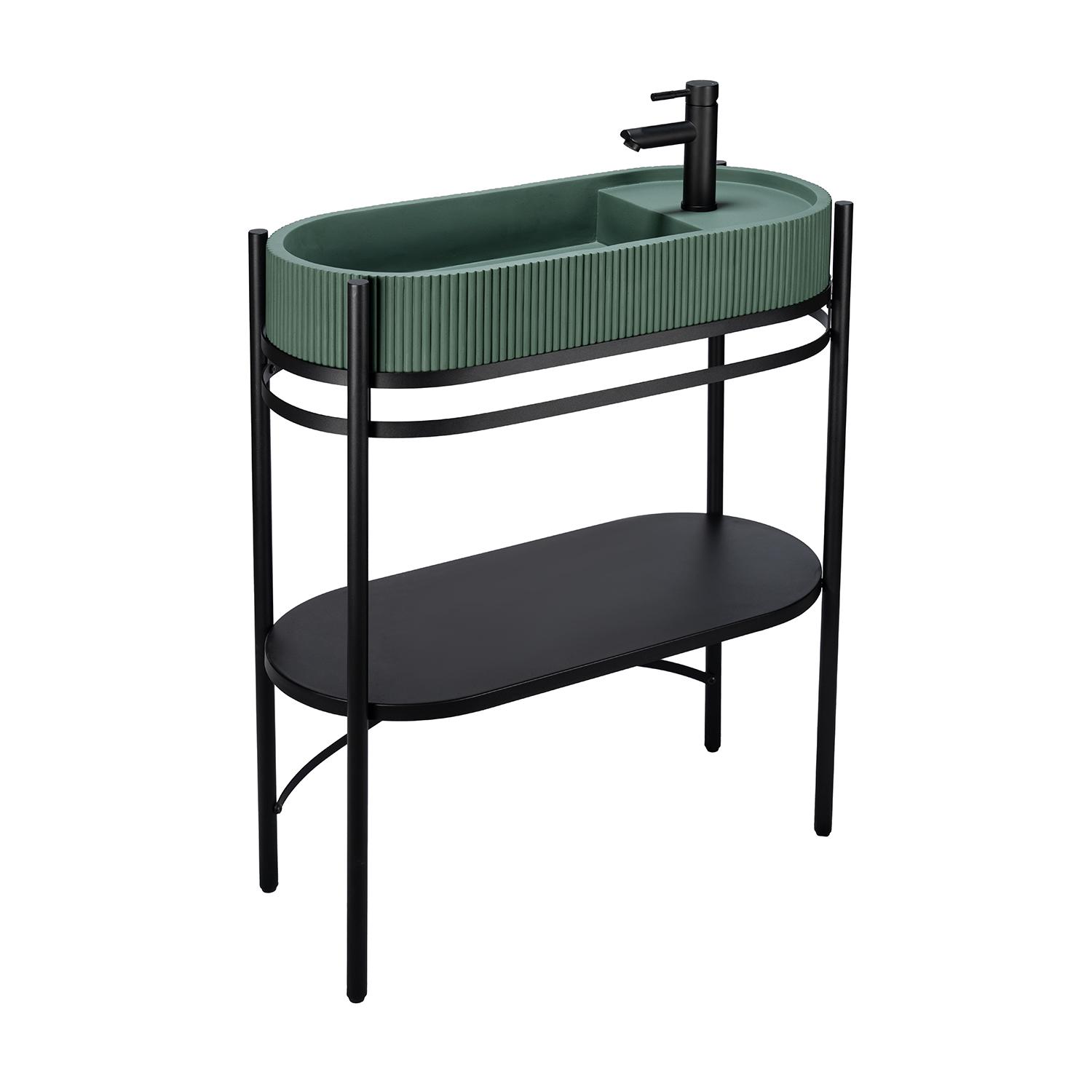Meuble simple vasque sur pieds 80cm en métal noir et vasque béton  et robinet noir